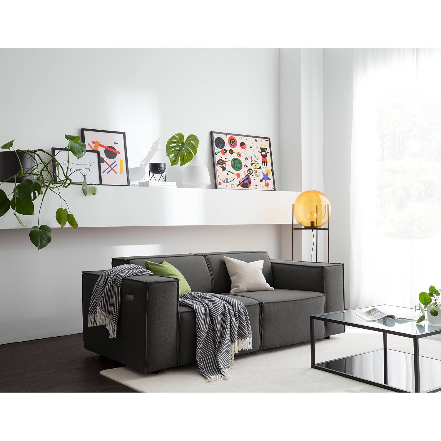 home24 Sofa Kinx 2-Sitzer Anthrazit Webstoff 189x70x96 cm (BxHxT) Modern