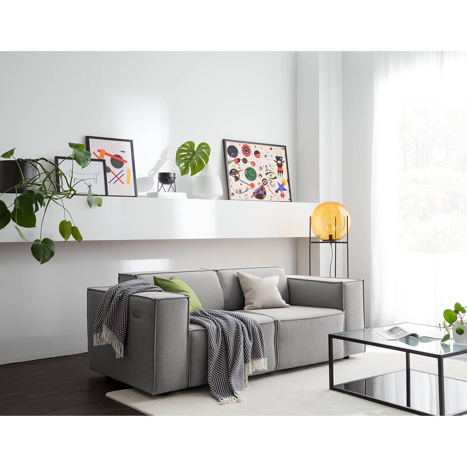 home24 Sofa Kinx 2-Sitzer Hellgrau Webstoff 189x70x96 cm (BxHxT) Modern