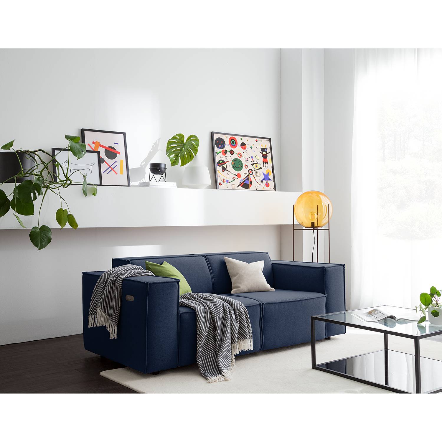 home24 Sofa Kinx 2-Sitzer Dunkelblau Webstoff 189x70x96 cm (BxHxT) Modern