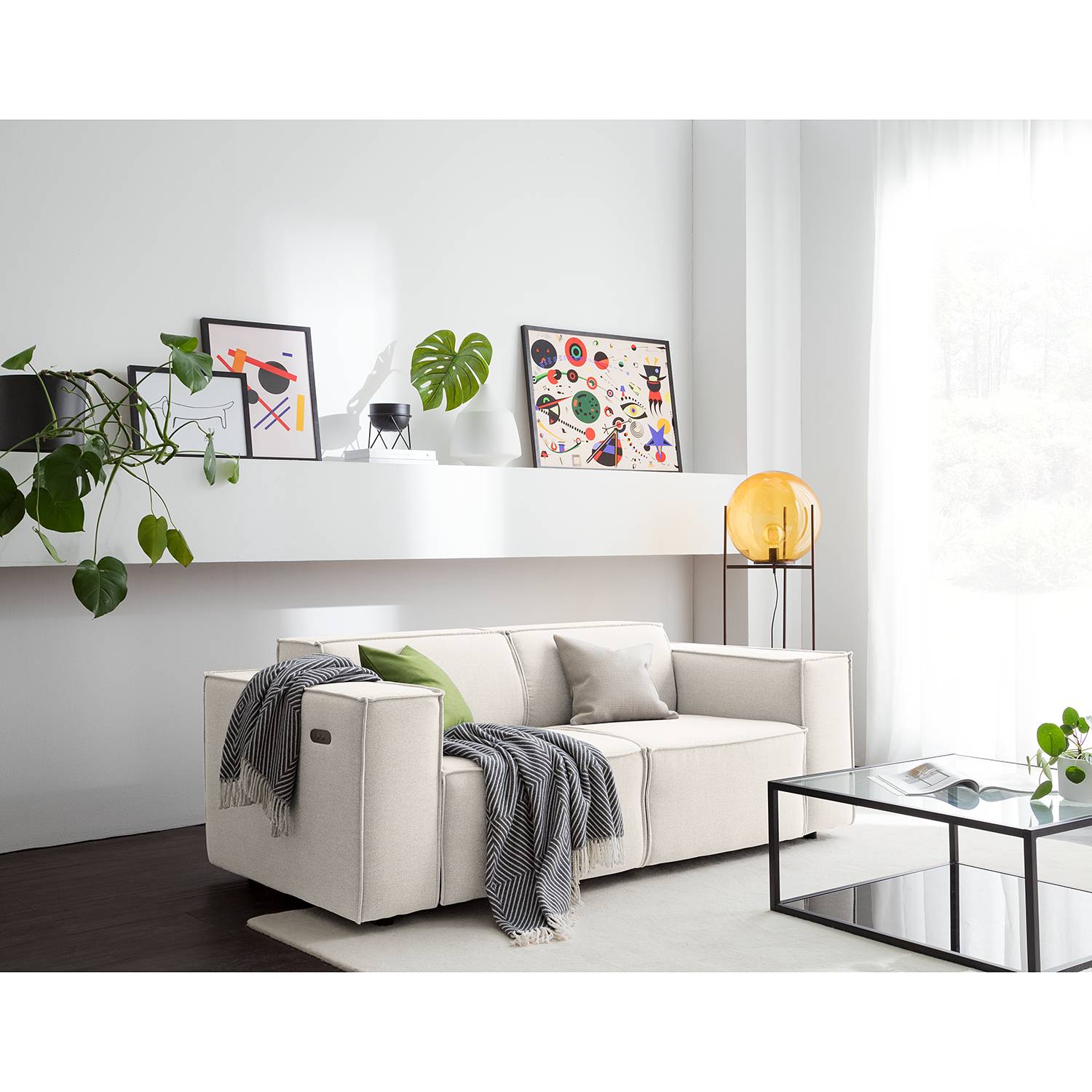 home24 Sofa Kinx 2-Sitzer Altweiß Webstoff 189x70x96 cm (BxHxT) Modern