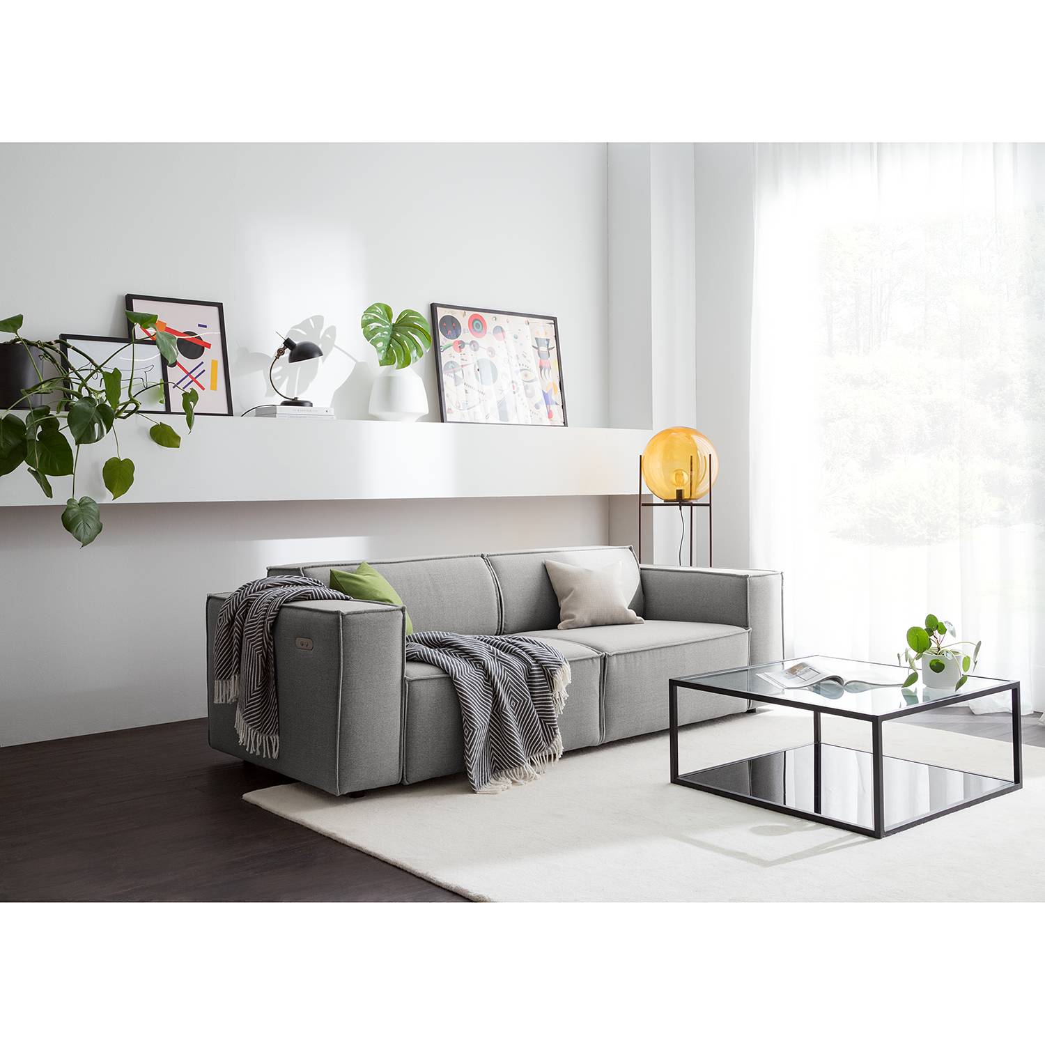home24 Sofa Kinx 2,5-Sitzer Hellgrau Webstoff 223x70x96 cm (BxHxT) Modern