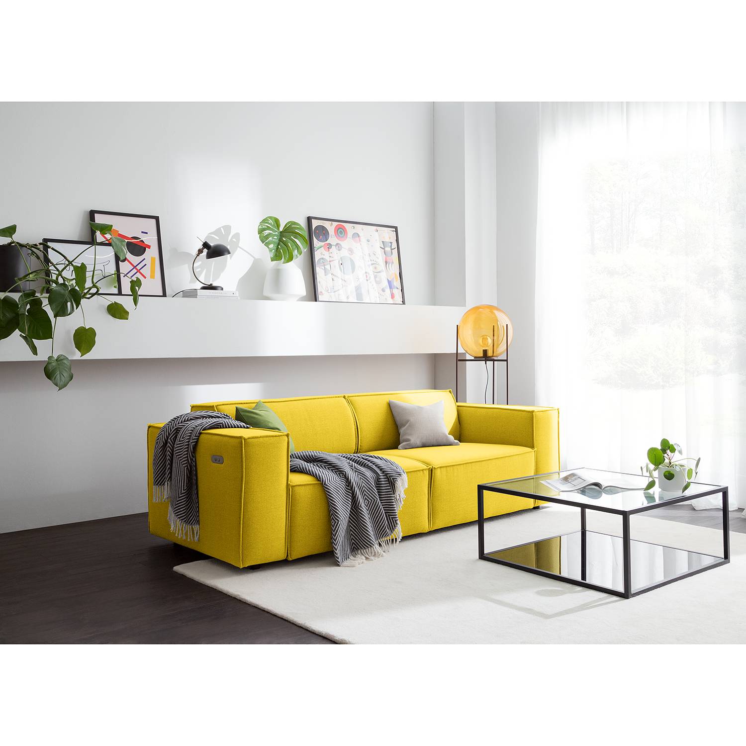 home24 Sofa Kinx 2,5-Sitzer Gelb Webstoff 223x70x96 cm (BxHxT) Modern