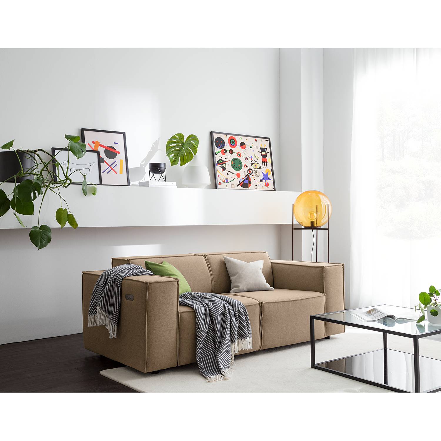 home24 Sofa Kinx 2-Sitzer Grau/Braun Webstoff 189x70x96 cm (BxHxT) Modern