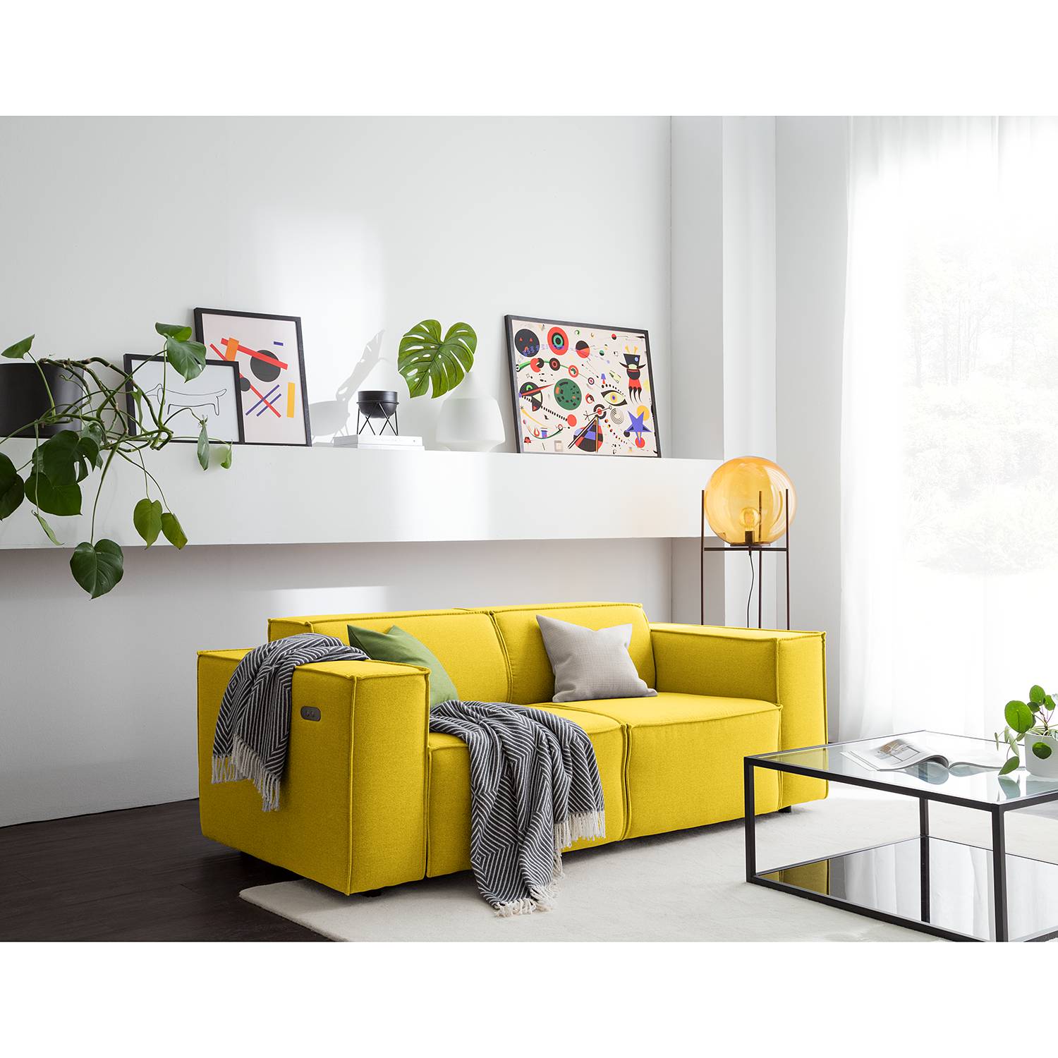 home24 Sofa Kinx 2-Sitzer Gelb Webstoff 189x70x96 cm (BxHxT) Modern