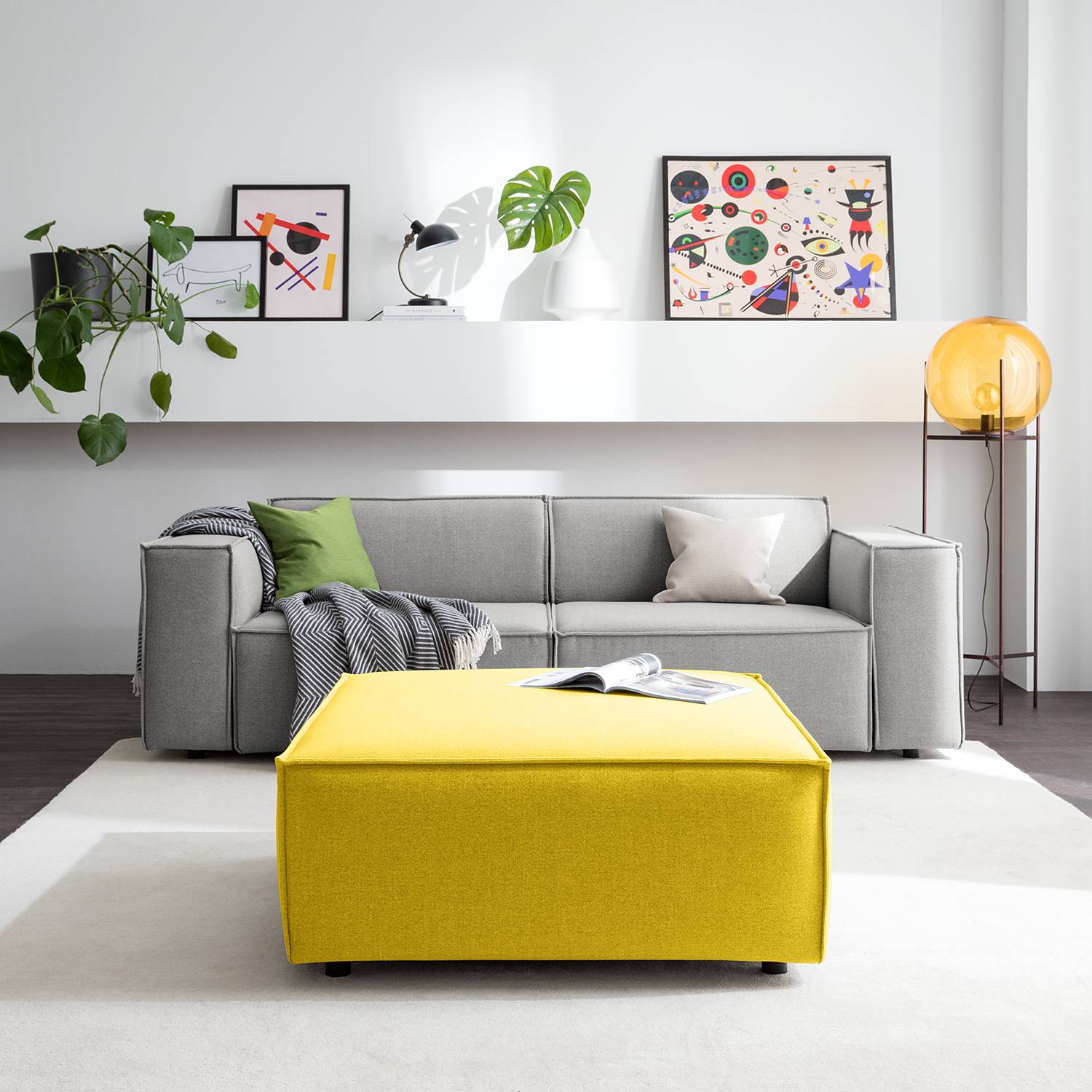 home24 Polsterhocker Kinx II Gelb Webstoff 98x42x98 cm (BxHxT) Modern