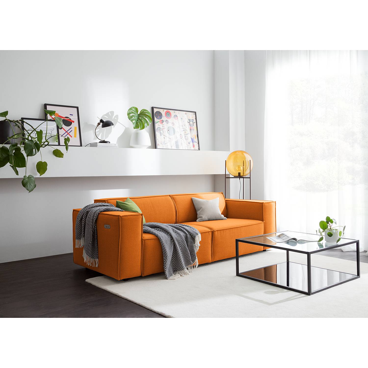 home24 Sofa Kinx 2,5-Sitzer Rostbraun Webstoff 223x70x96 cm (BxHxT) Modern