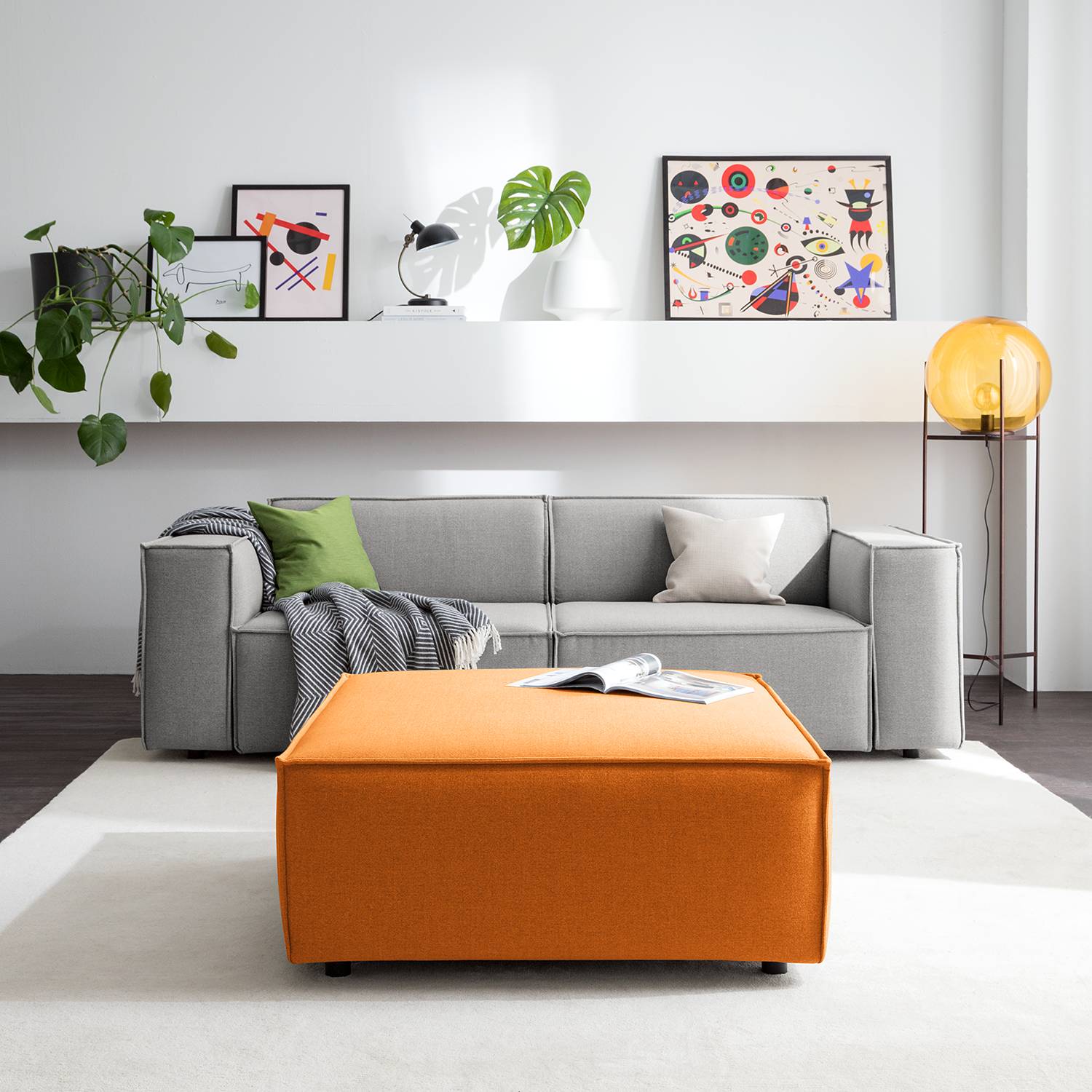 home24 Polsterhocker Kinx II Rostbraun Webstoff 98x42x98 cm (BxHxT) Modern