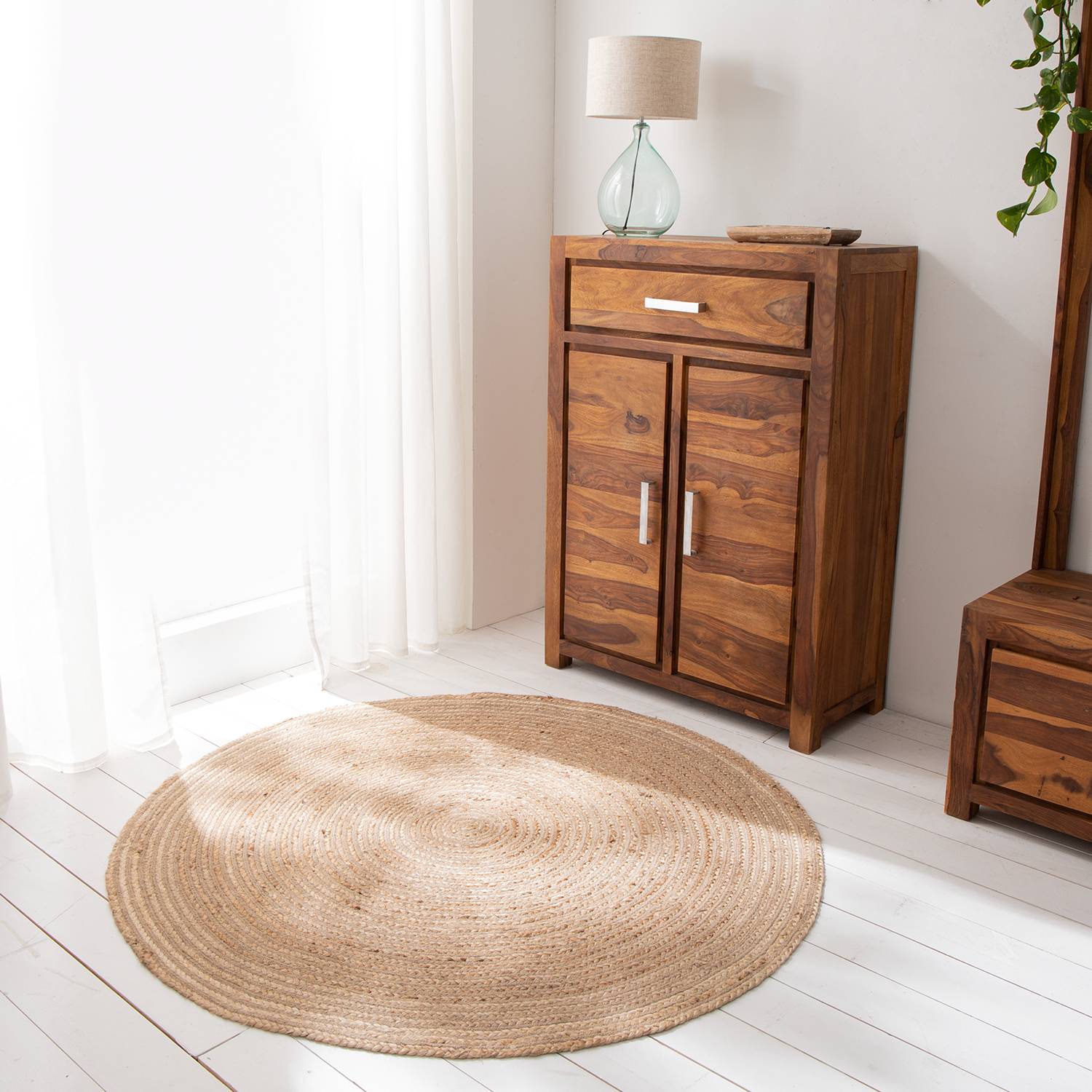 home24 Top Square Juteteppich Kairo Beige Ø 150 cm