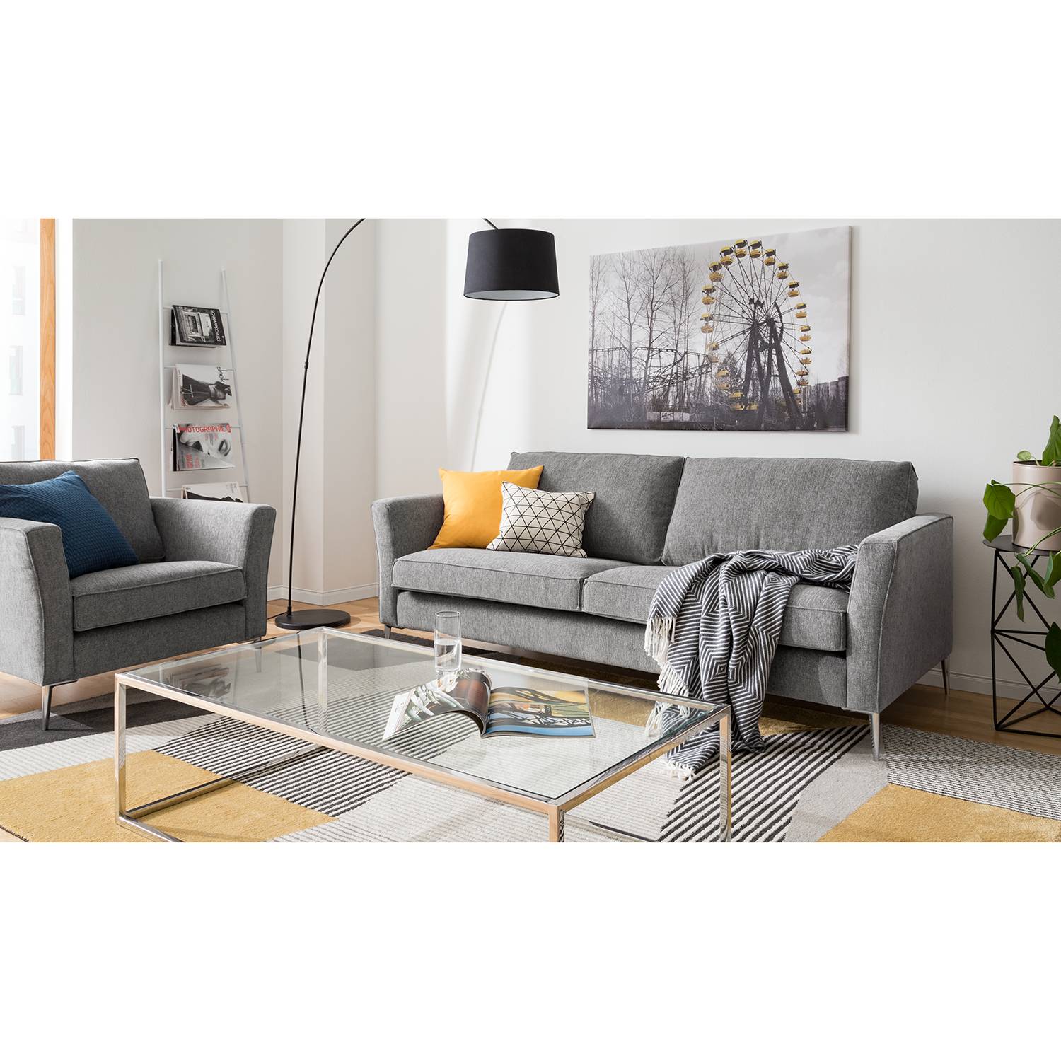 home24 Fredriks Sofa Mirabela 3-Sitzer Haselnuss Strukturstoff 209x85x92 cm