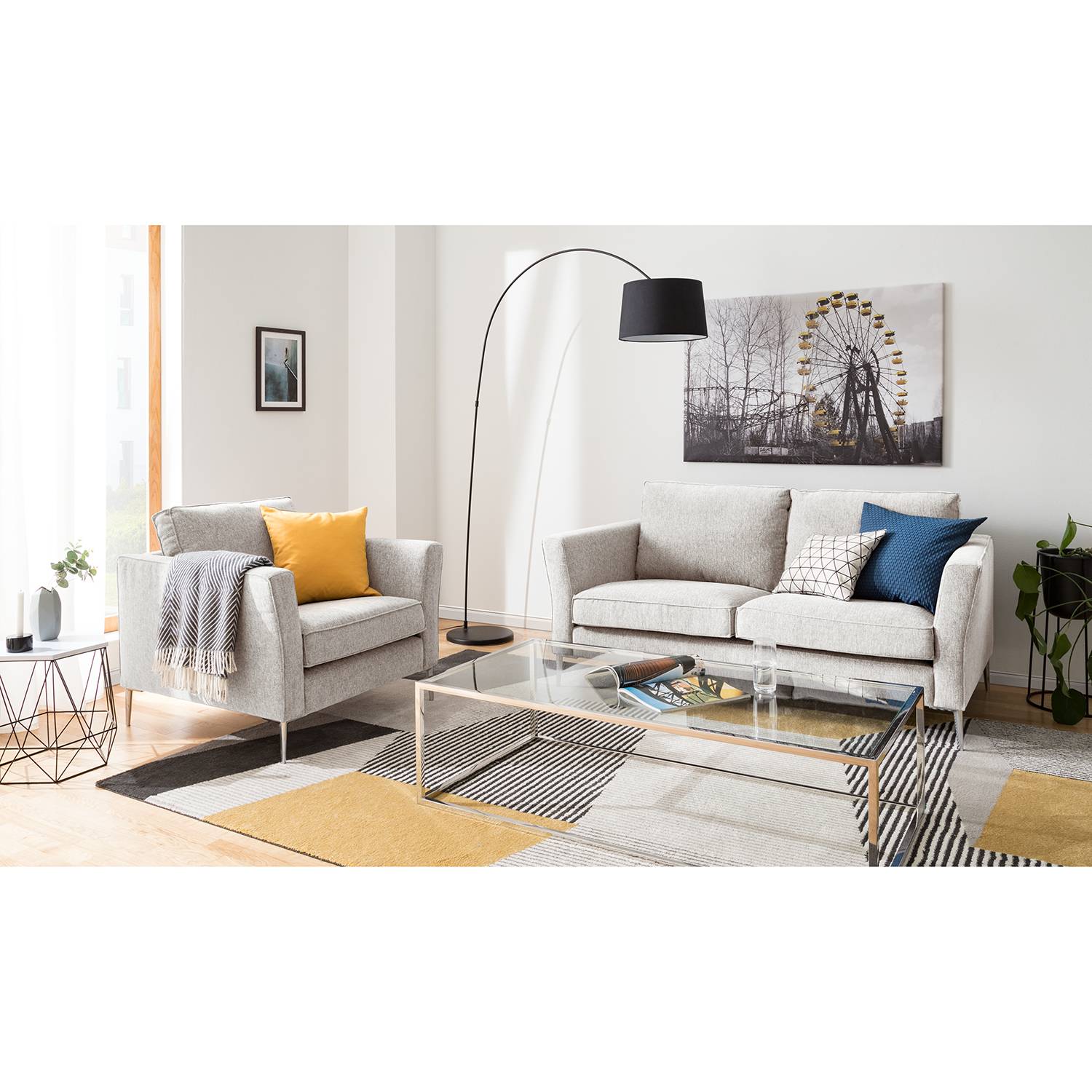 home24 Fredriks Sessel Mirabela Kies Strukturstoff 95x85x92 cm (BxHxT)
