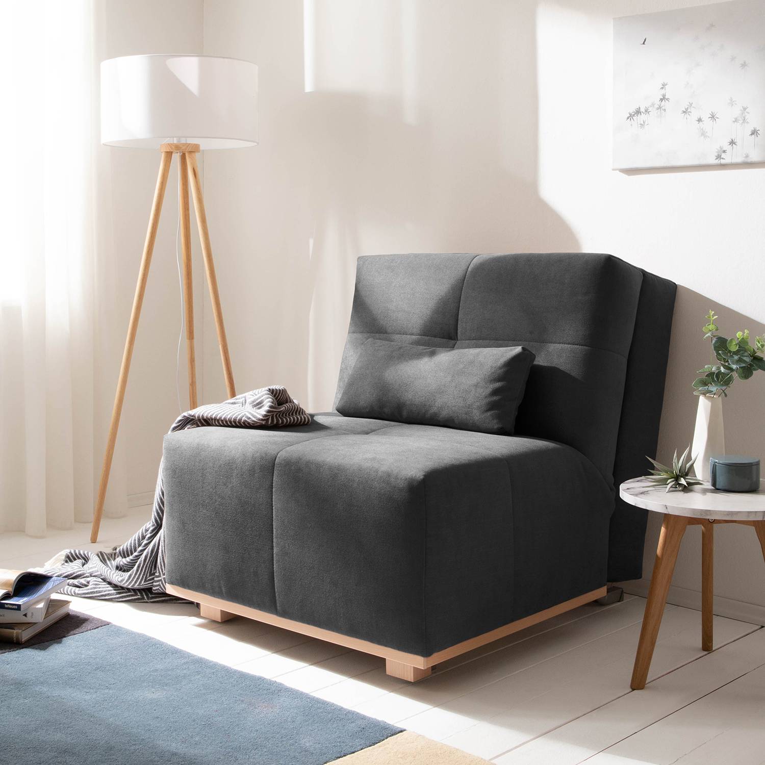 home24 loftscape Schlafsessel Simla II Dunkelgrau Microfaser mit Schlaffunktion 85x85x105 cm (BxHxT)