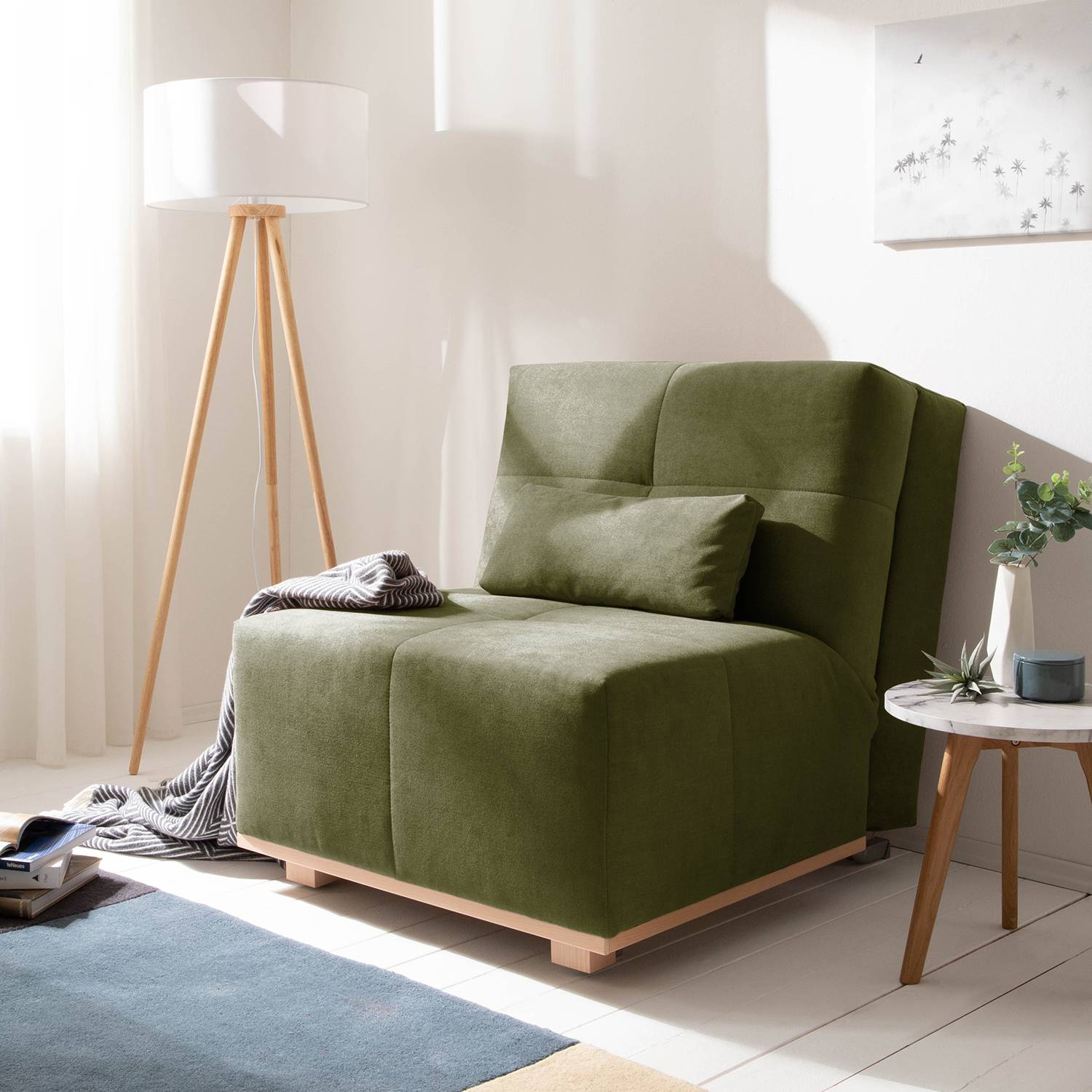 home24 loftscape Schlafsessel Simla II Olivgrün Microfaser mit Schlaffunktion 85x85x105 cm (BxHxT)