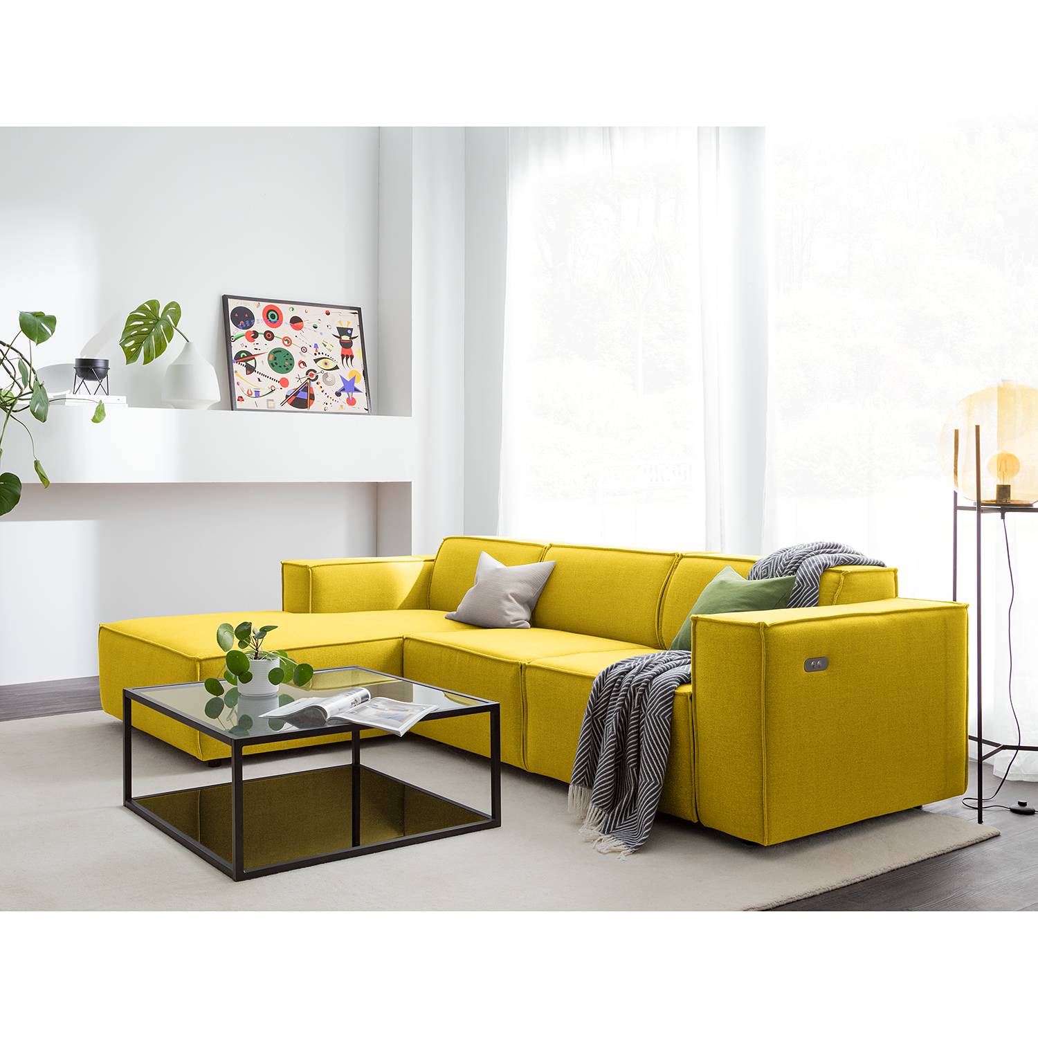 home24 Ecksofa Kinx I 2-Sitzer Gelb Webstoff 260x70x177 cm (BxHxT) Modern