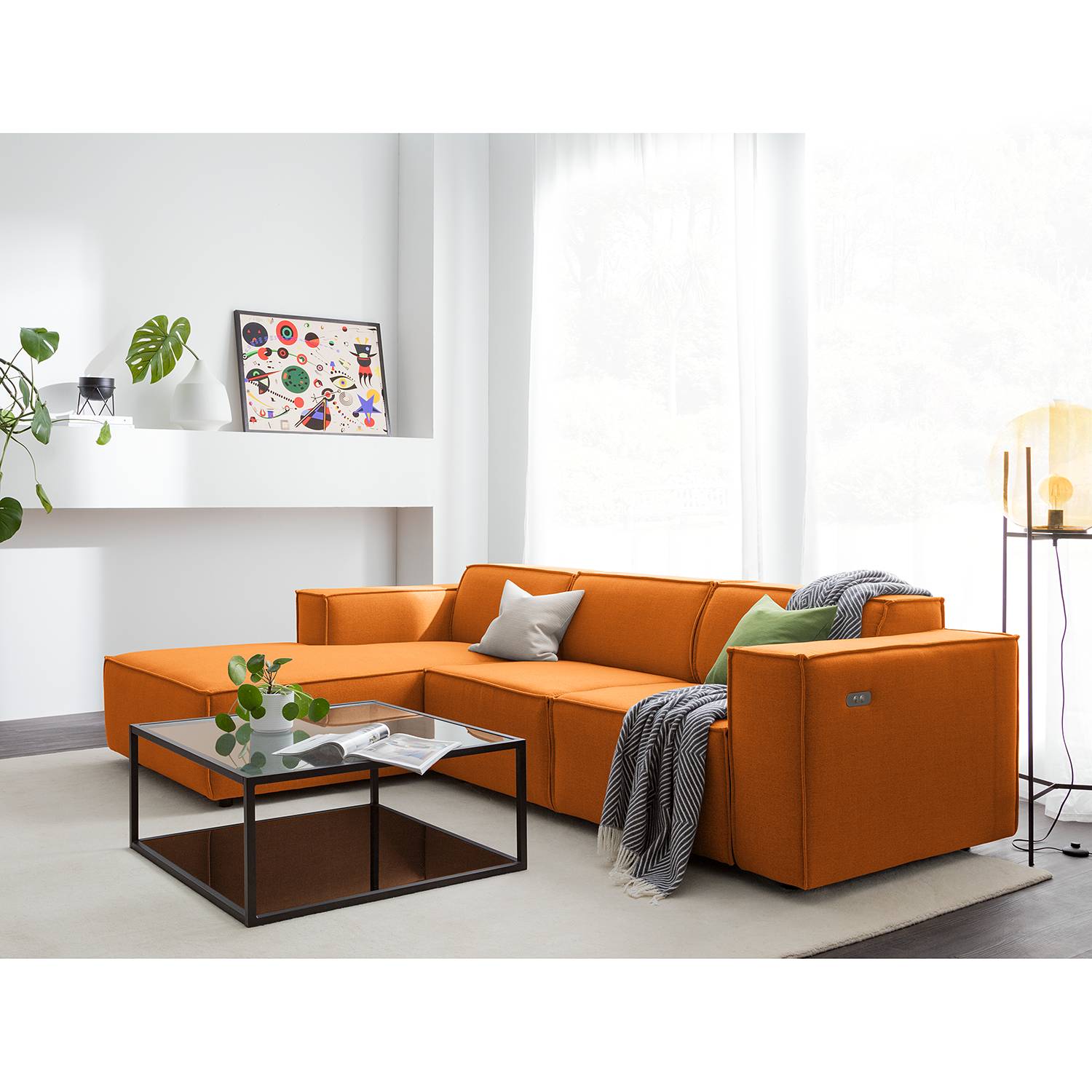 home24 Ecksofa Kinx I 2-Sitzer Rostbraun Webstoff 260x70x177 cm (BxHxT) Modern