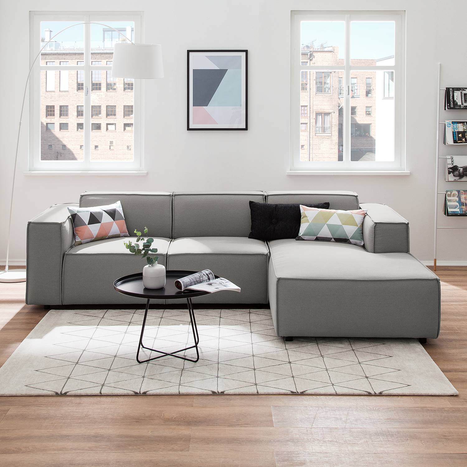 home24 Ecksofa Kinx I 2-Sitzer Graubraun Strukturstoff 260x70x177 cm (BxHxT) Modern
