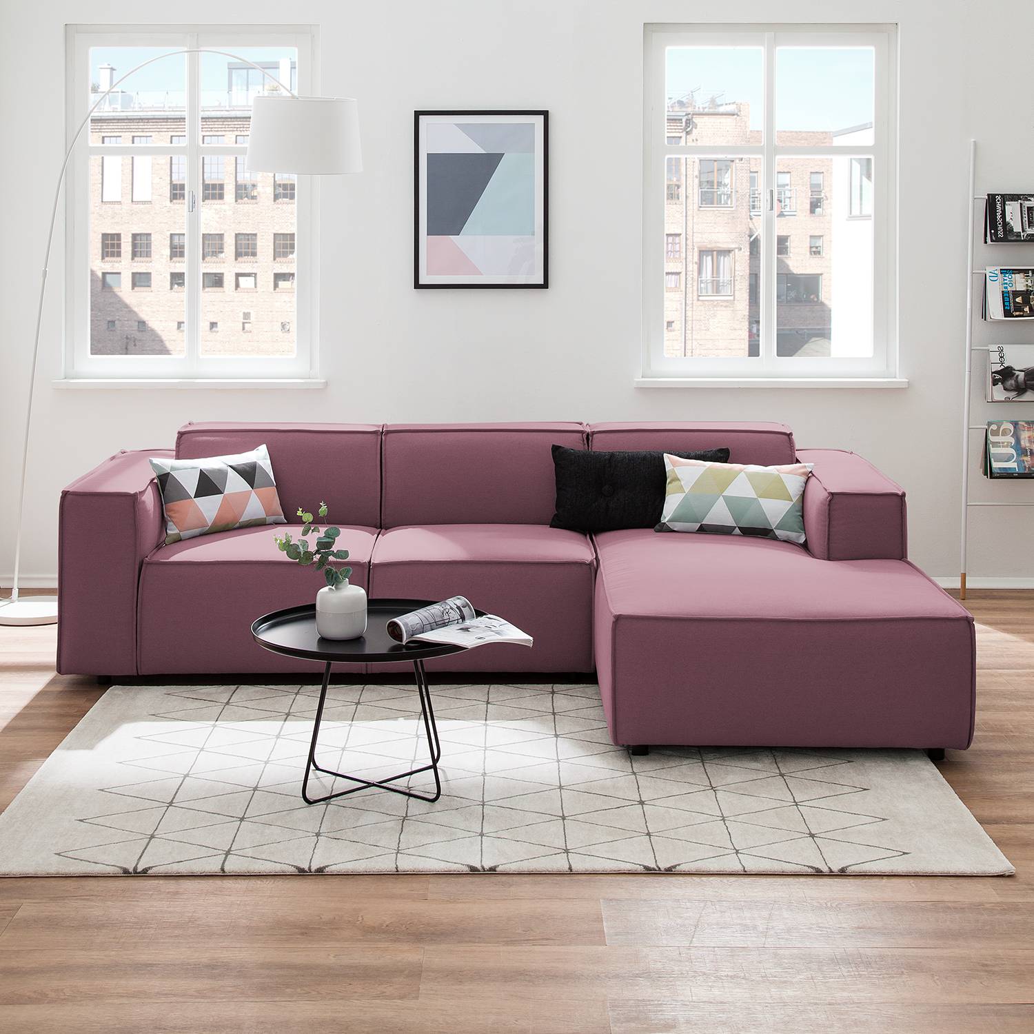 home24 Ecksofa Kinx I 2-Sitzer Flieder Strukturstoff 260x70x177 cm (BxHxT) Modern