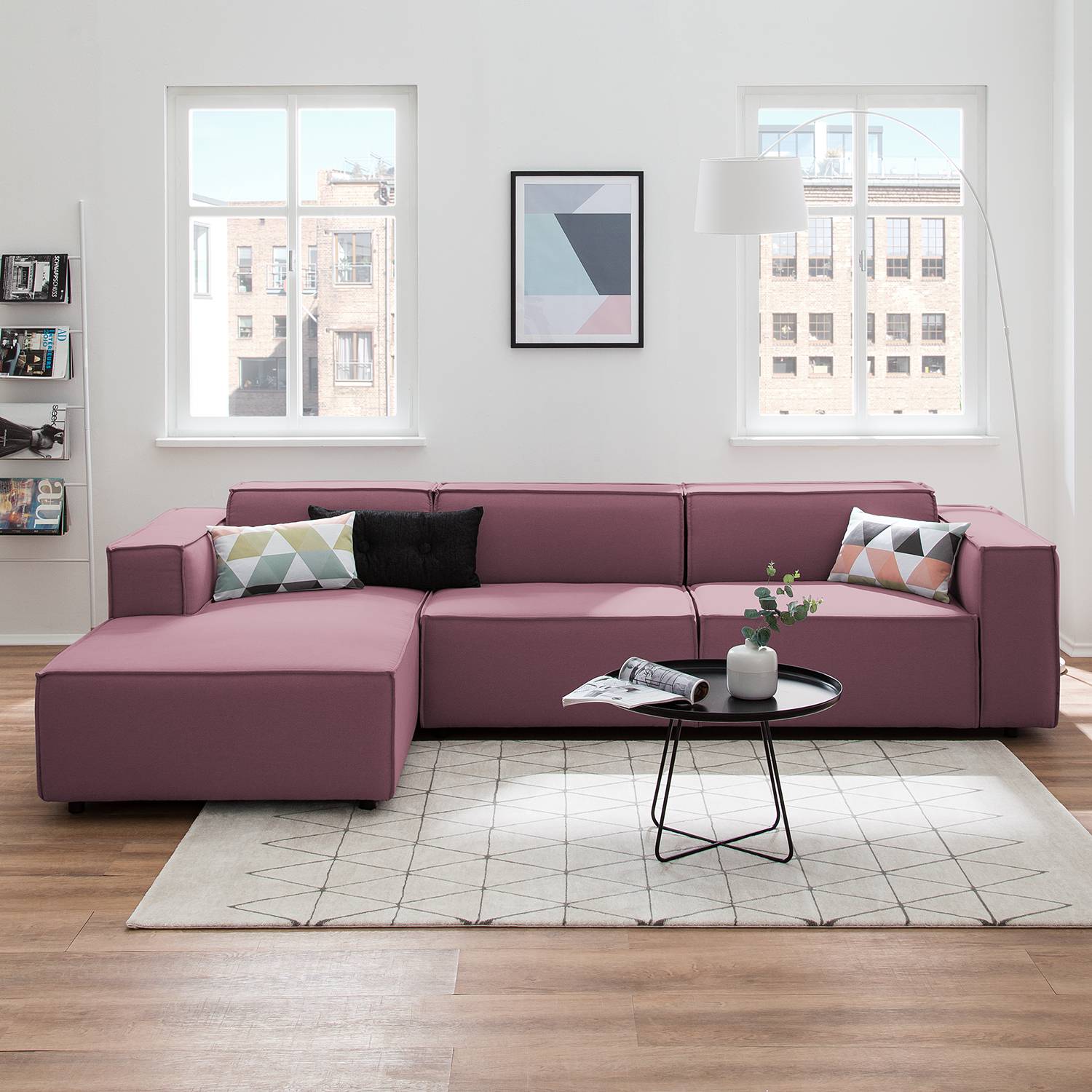 home24 Ecksofa Kinx II 2,5-Sitzer Flieder Strukturstoff 294x70x177 cm (BxHxT) Modern