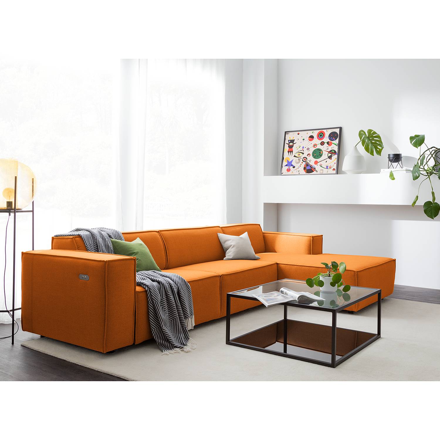 home24 Ecksofa Kinx II 2,5-Sitzer Rostbraun Webstoff 294x70x177 cm (BxHxT) Modern