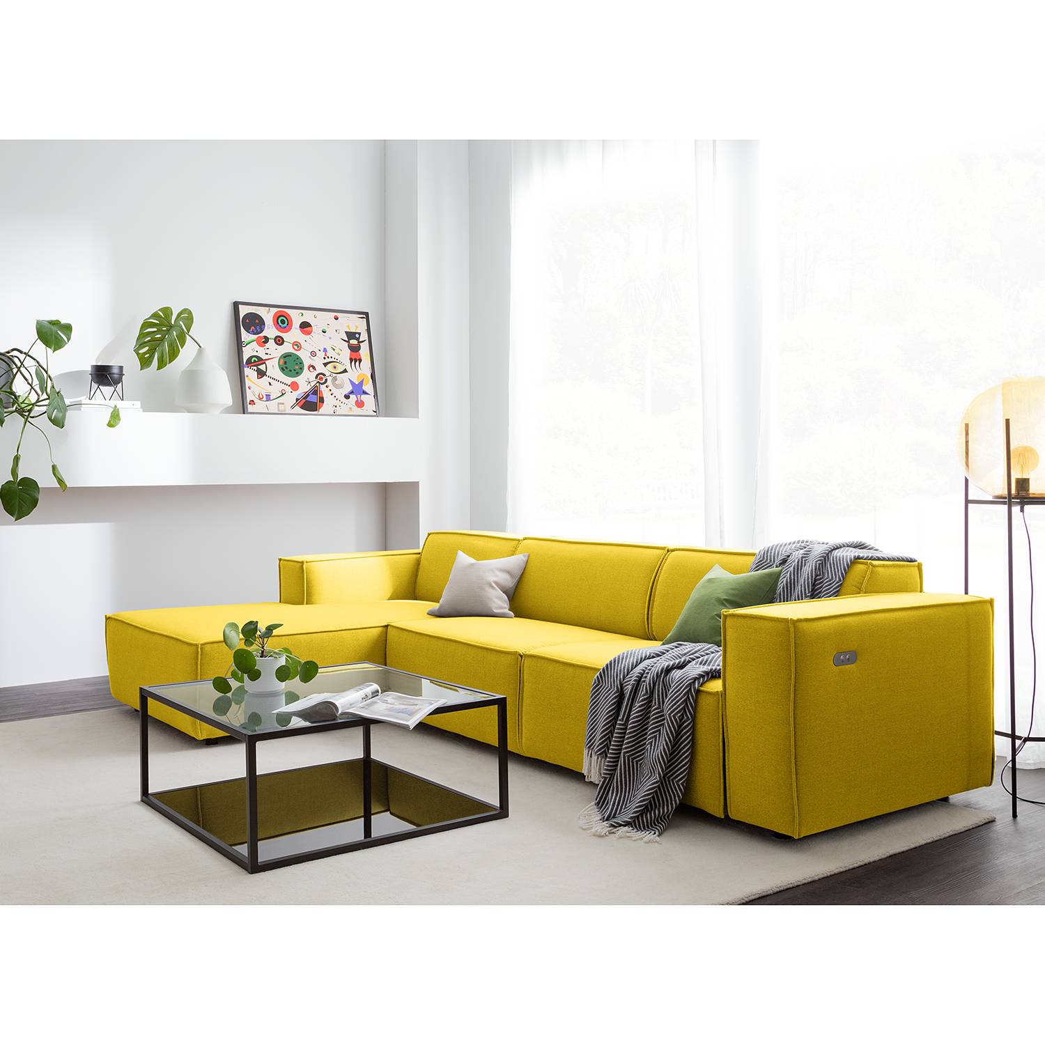 home24 Ecksofa Kinx II 2,5-Sitzer Gelb Webstoff 294x70x177 cm (BxHxT) Modern