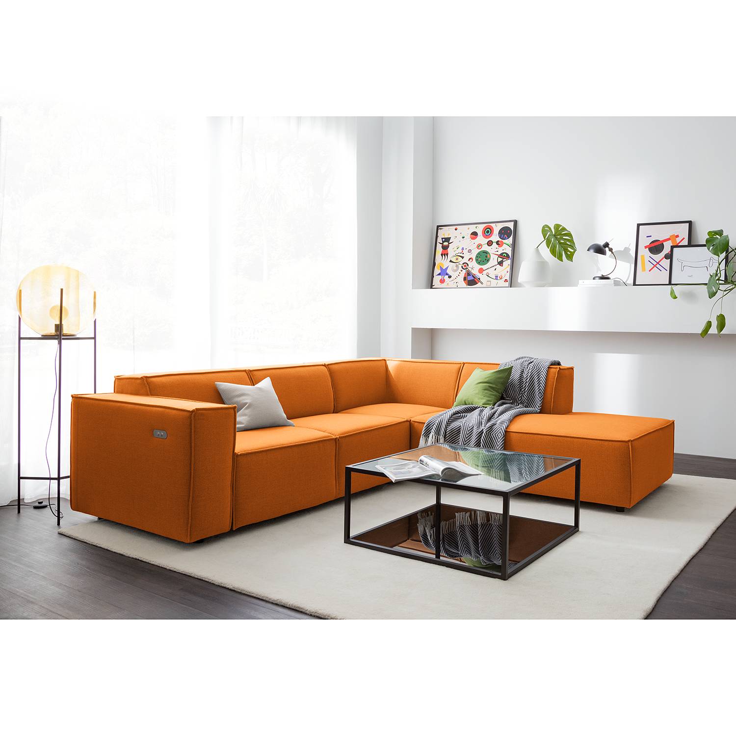 home24 Ecksofa Kinx III 2-Sitzer Rostbraun Webstoff 259x70x234 cm (BxHxT) Modern