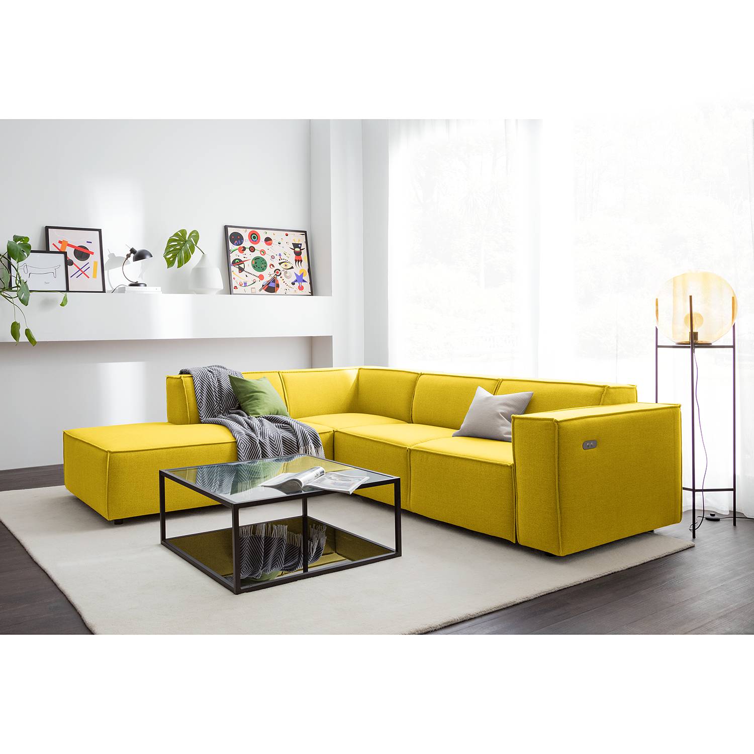 home24 Ecksofa Kinx III 2-Sitzer Gelb Webstoff 259x70x234 cm (BxHxT) Modern