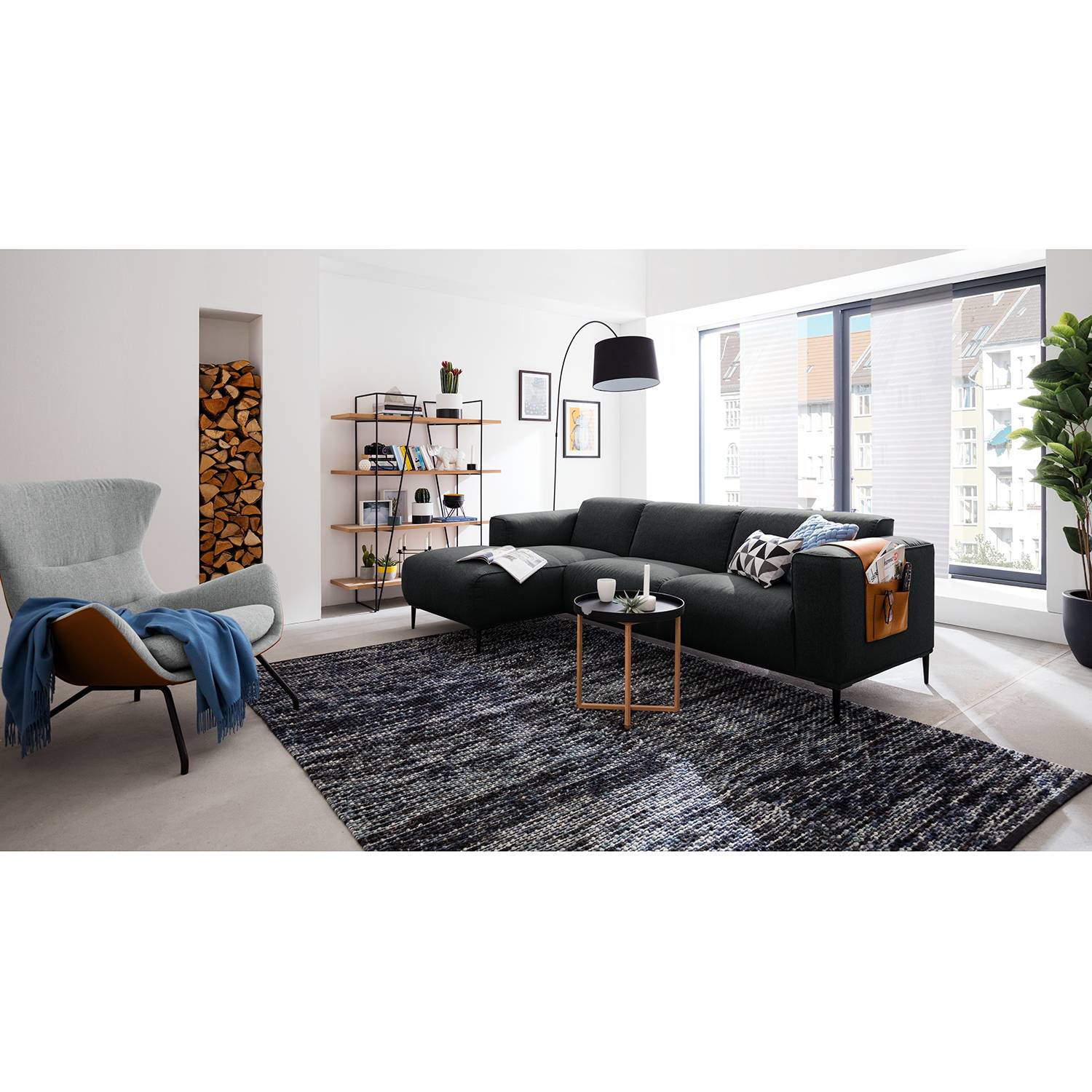 Ecksofa CRAWFORD I Webstoff - Einrichtungsbeispiel