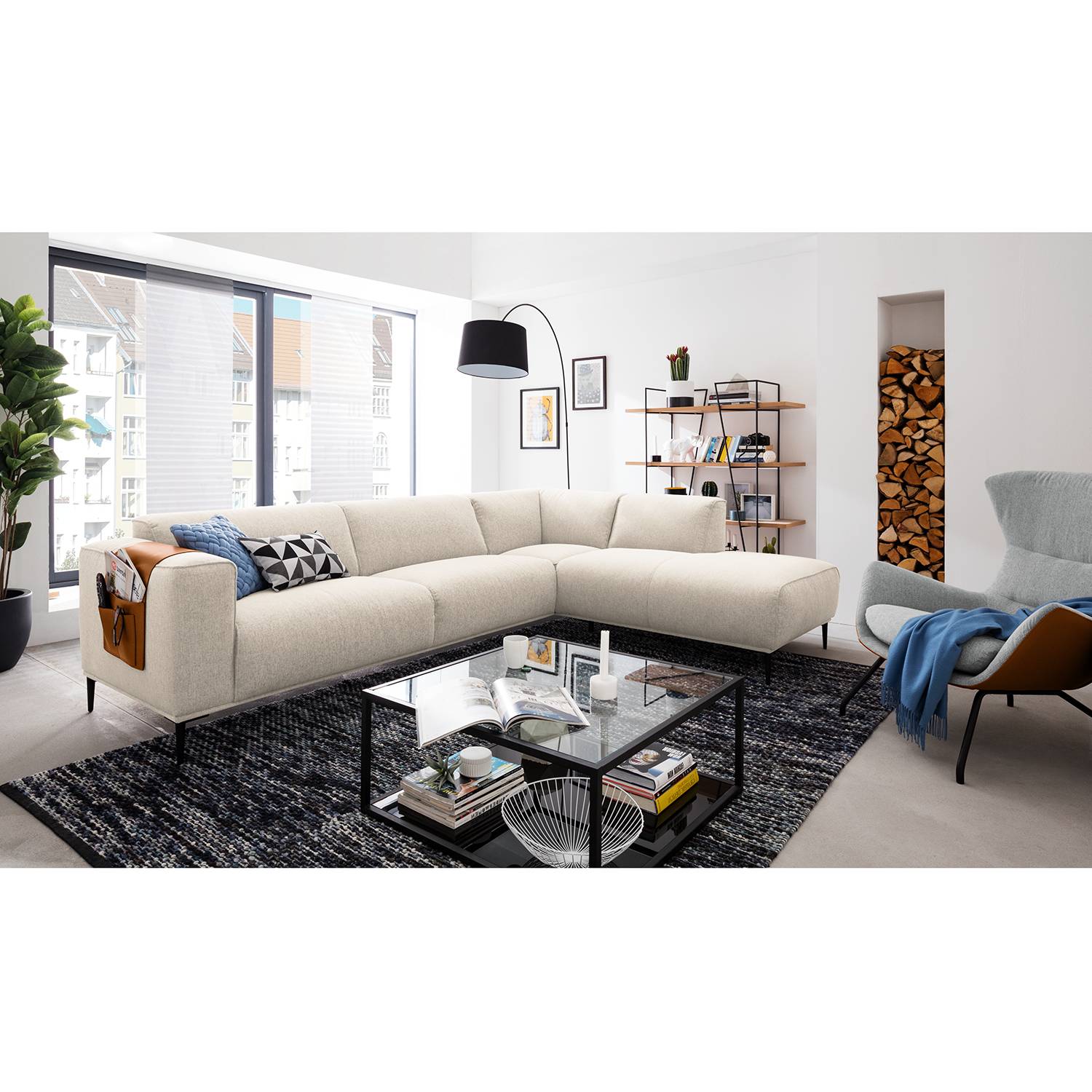 home24 Studio Copenhagen Ecksofa Crawford Iii Beige Webstoff 258x77x209 cm