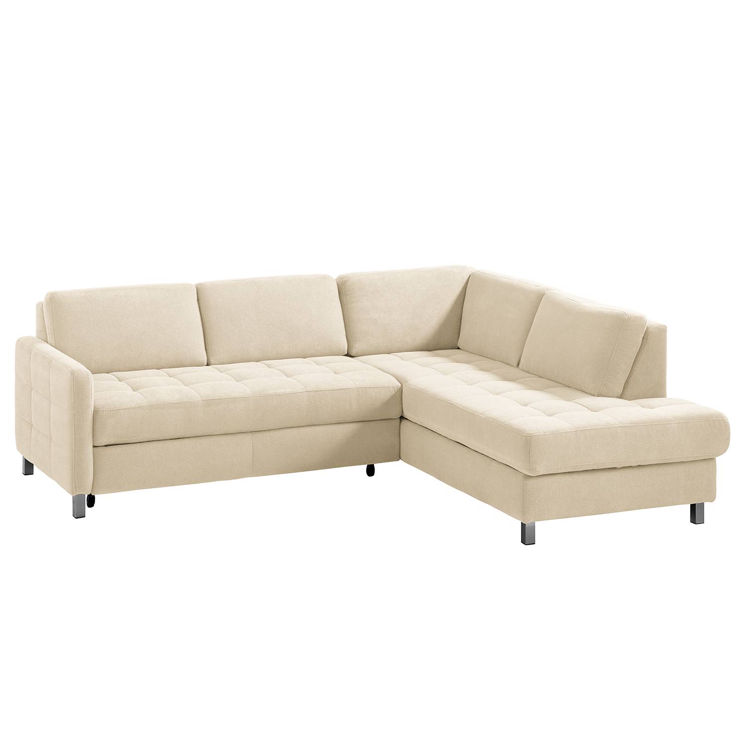 home24 Fredriks Ecksofa Tanete Creme Webstoff 233x80x196 cm mit Schlaffunktion und Bettkasten