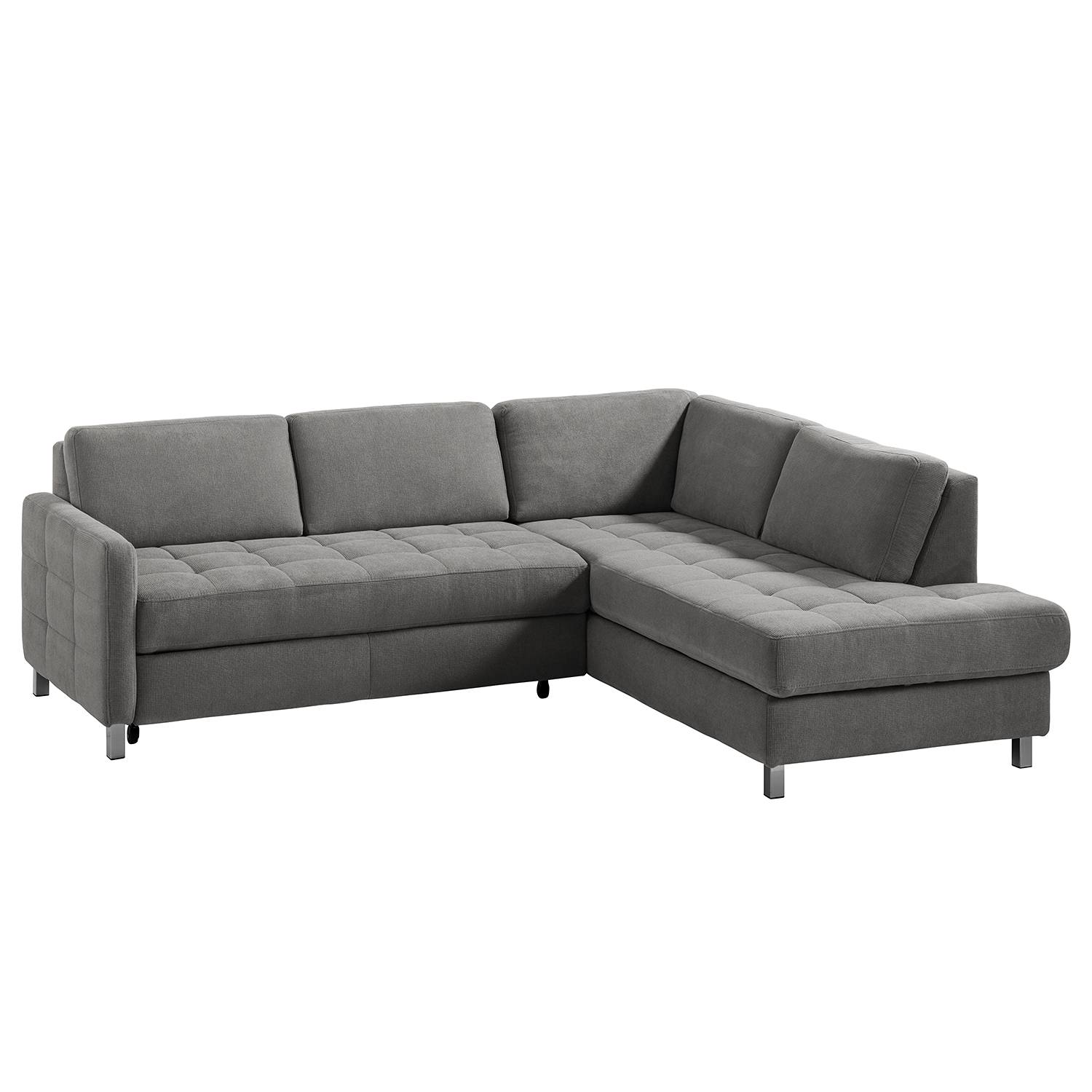 home24 Fredriks Ecksofa Tanete Grau Webstoff 233x80x196 cm mit Schlaffunktion und Bettkasten