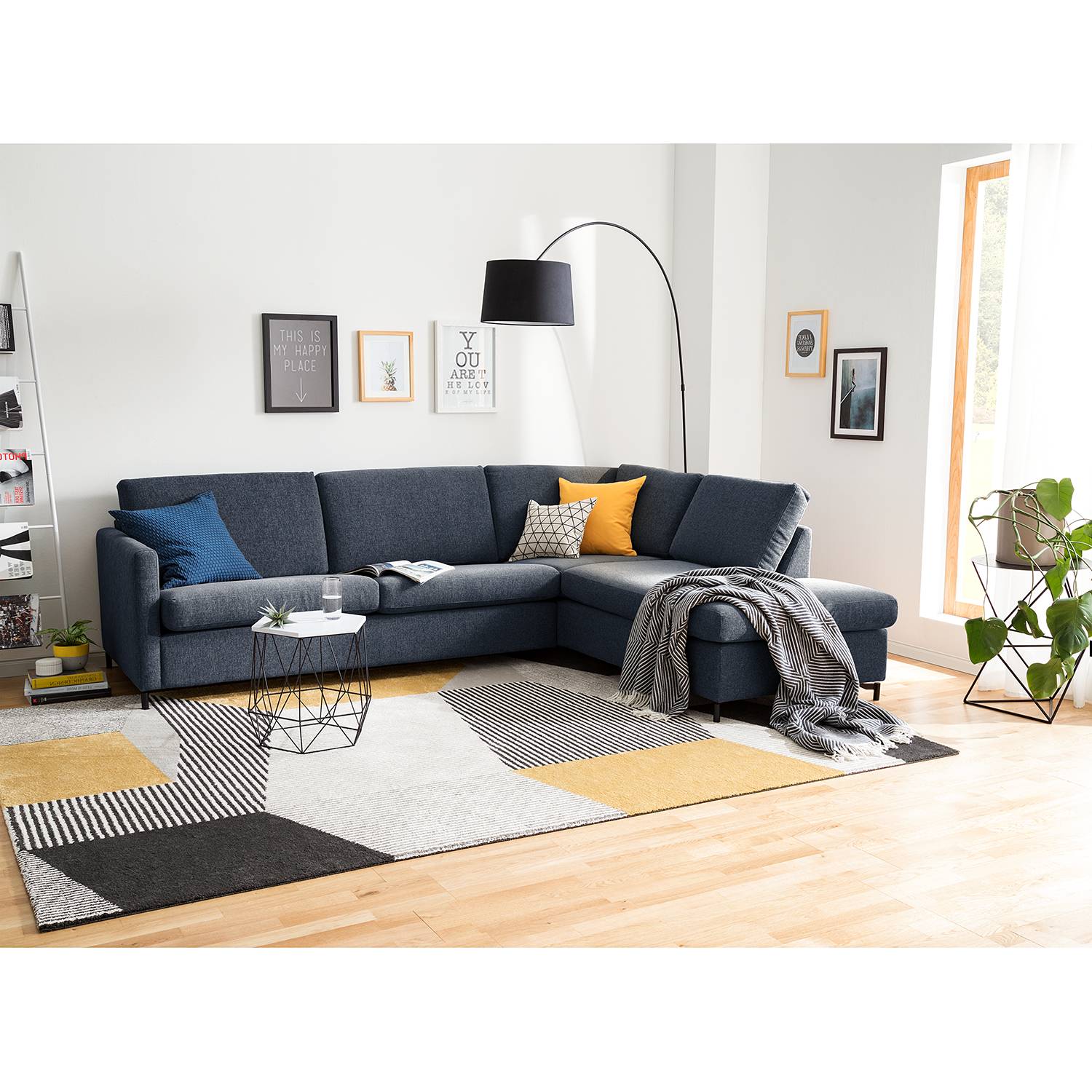 home24 Fredriks Ecksofa Cipo II Graublau Strukturstoff 257x82x202 cm
