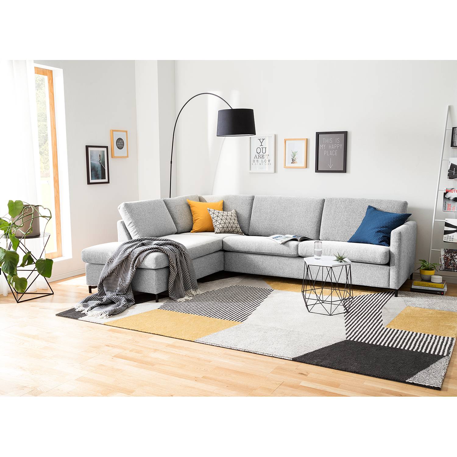 home24 Fredriks Ecksofa Cipo II Platingrau Strukturstoff 257x82x202 cm