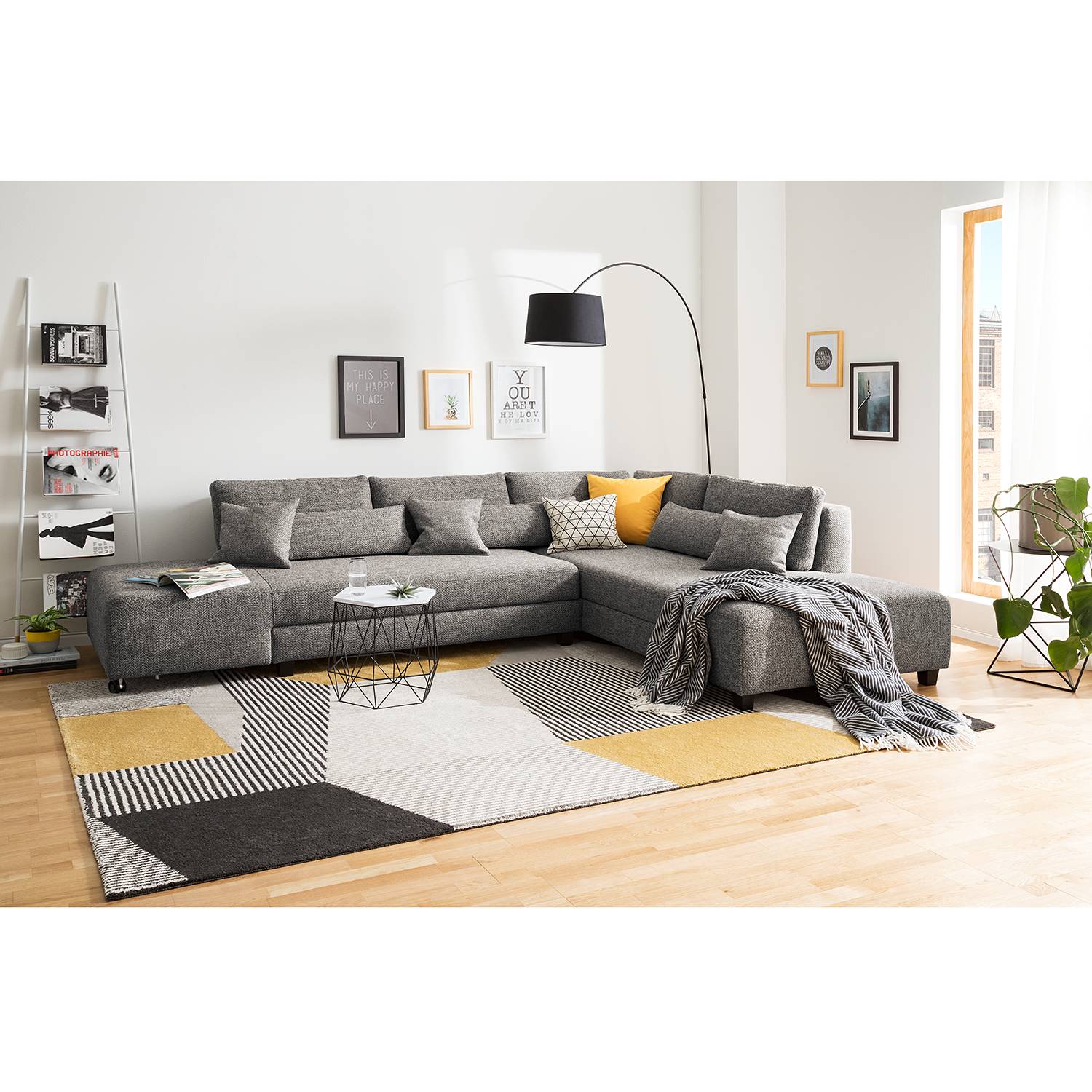home24 Fredriks Ecksofa Apex Haselnuß Webstoff 305x82x221 cm mit Schlaffunktion