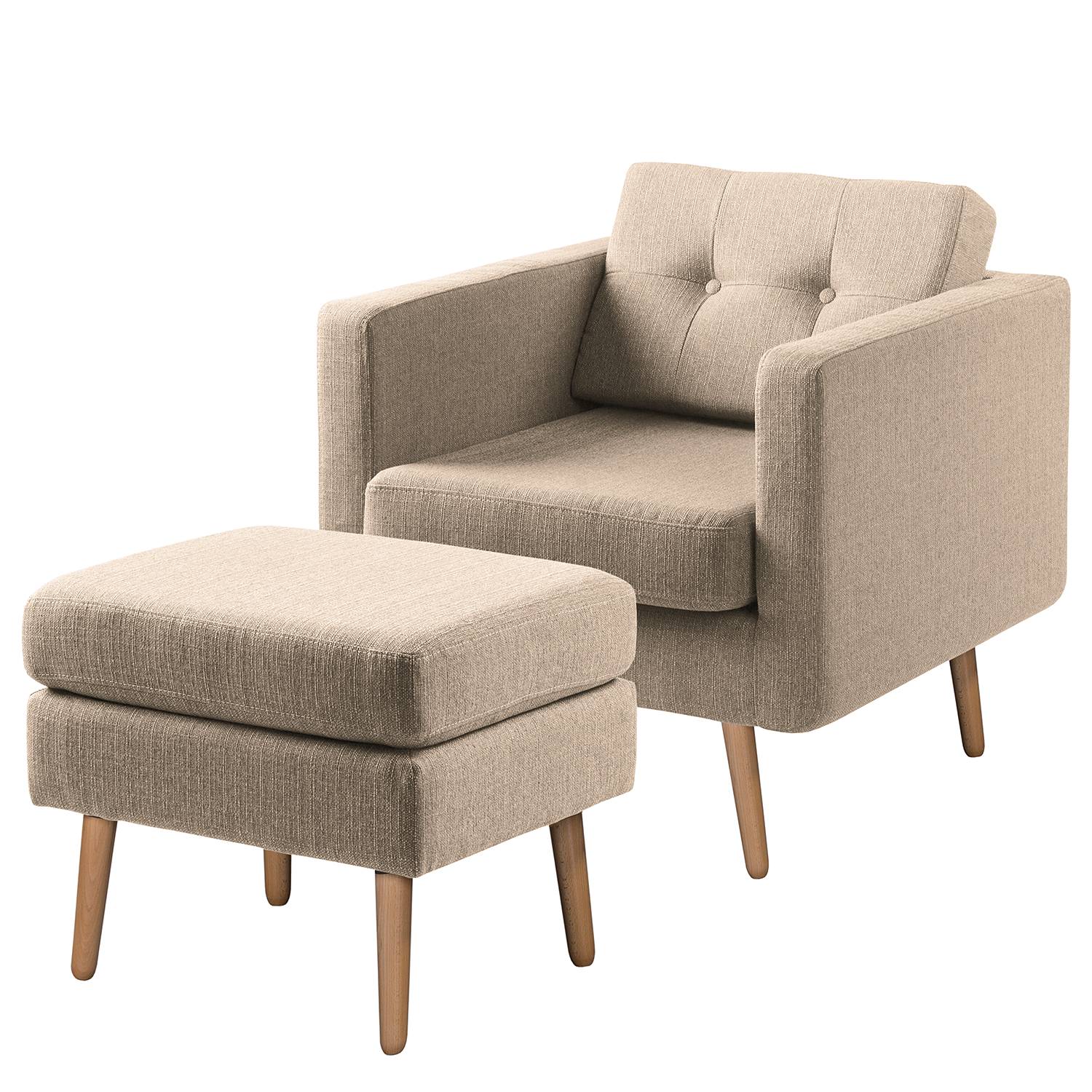 home24 Mørteens Sessel Croom V Cappuccino Webstoff mit Hocker 77x84x81 cm (BxHxT)