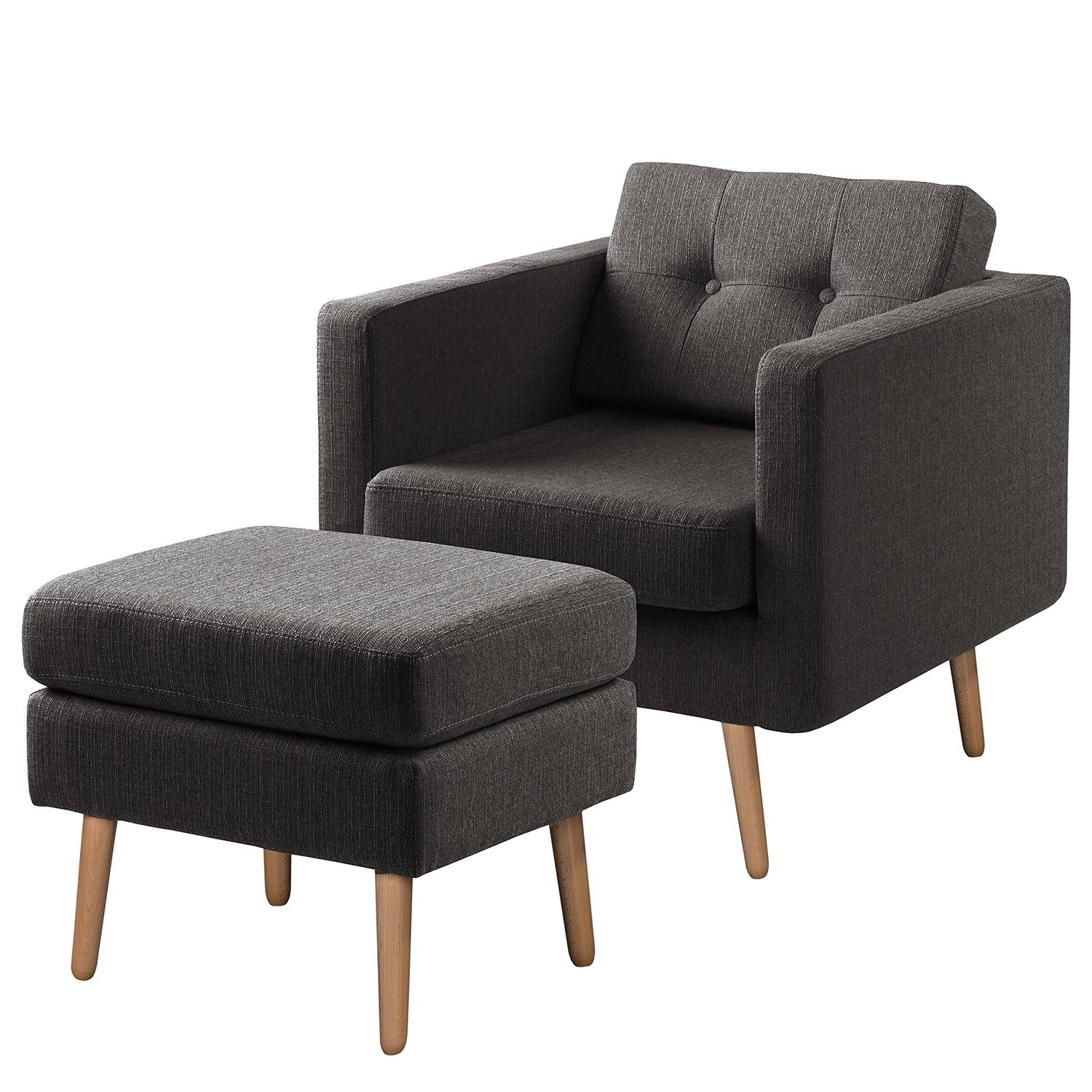 home24 Mørteens Sessel Croom V Dunkelgrau Webstoff mit Hocker 77x84x81 cm (BxHxT)