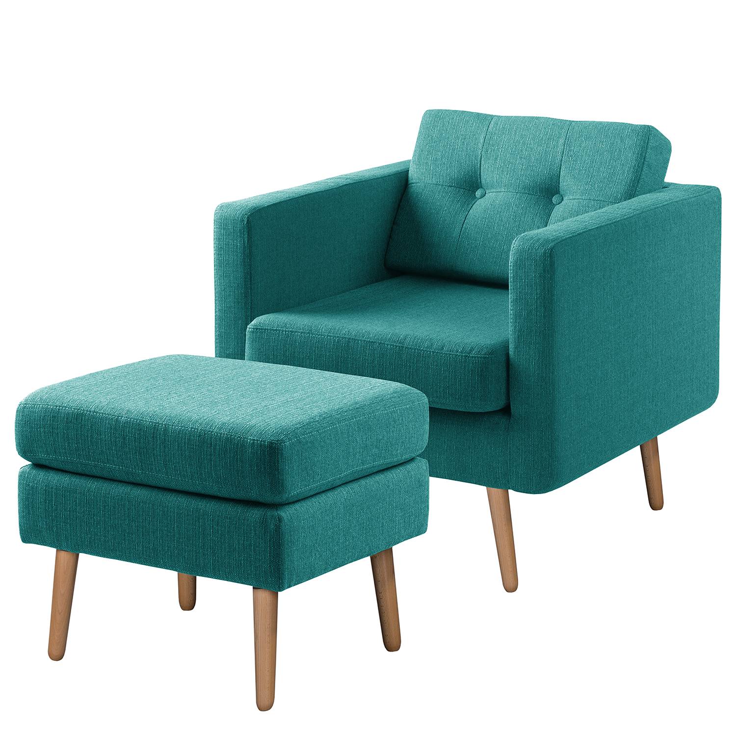 home24 Mørteens Sessel Croom V Petrol Webstoff mit Hocker 77x84x81 cm (BxHxT)