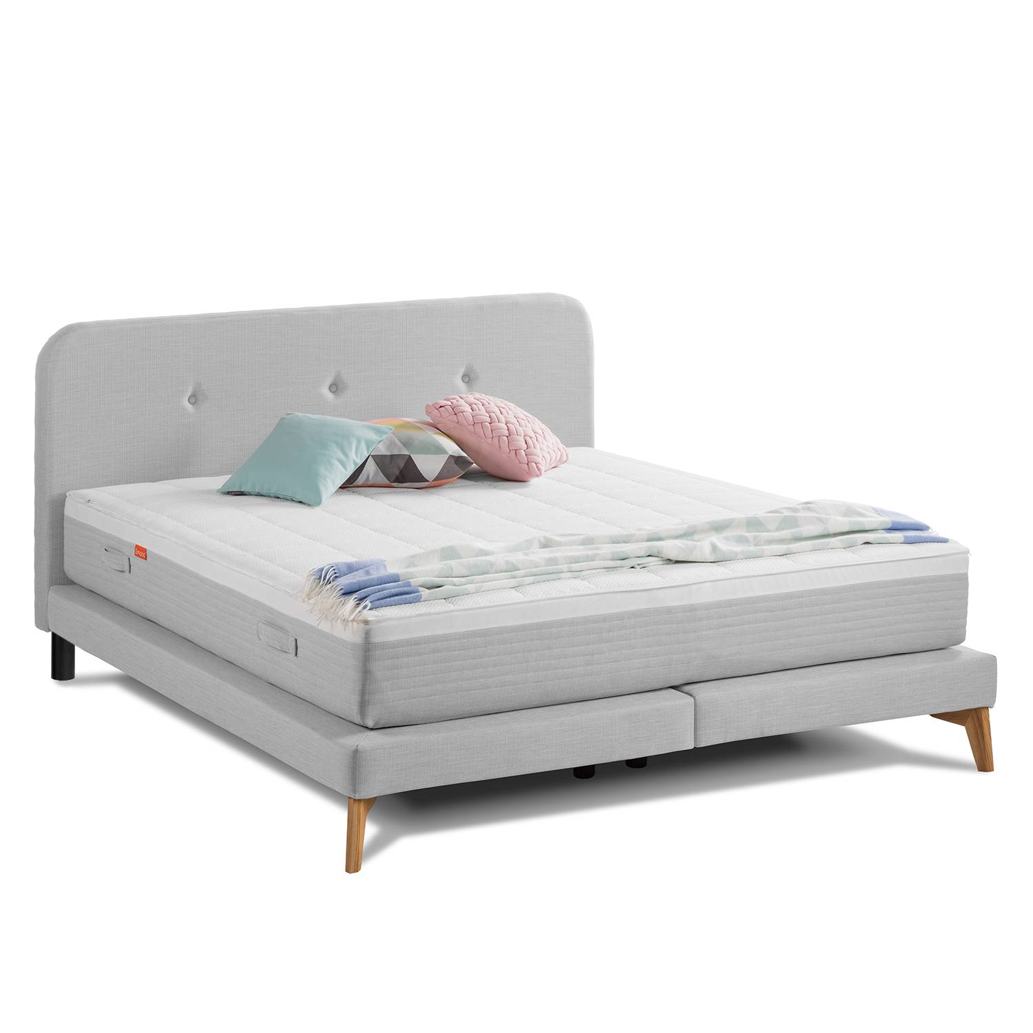 home24 SmoodSpring Bett II 160x200 cm Webstoff Hellgrau