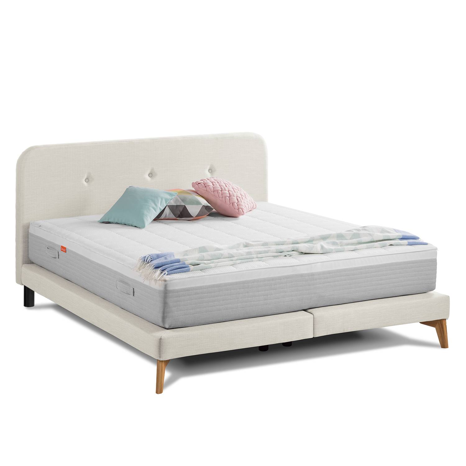 home24 SmoodSpring Bett II 200x200 cm Webstoff Creme