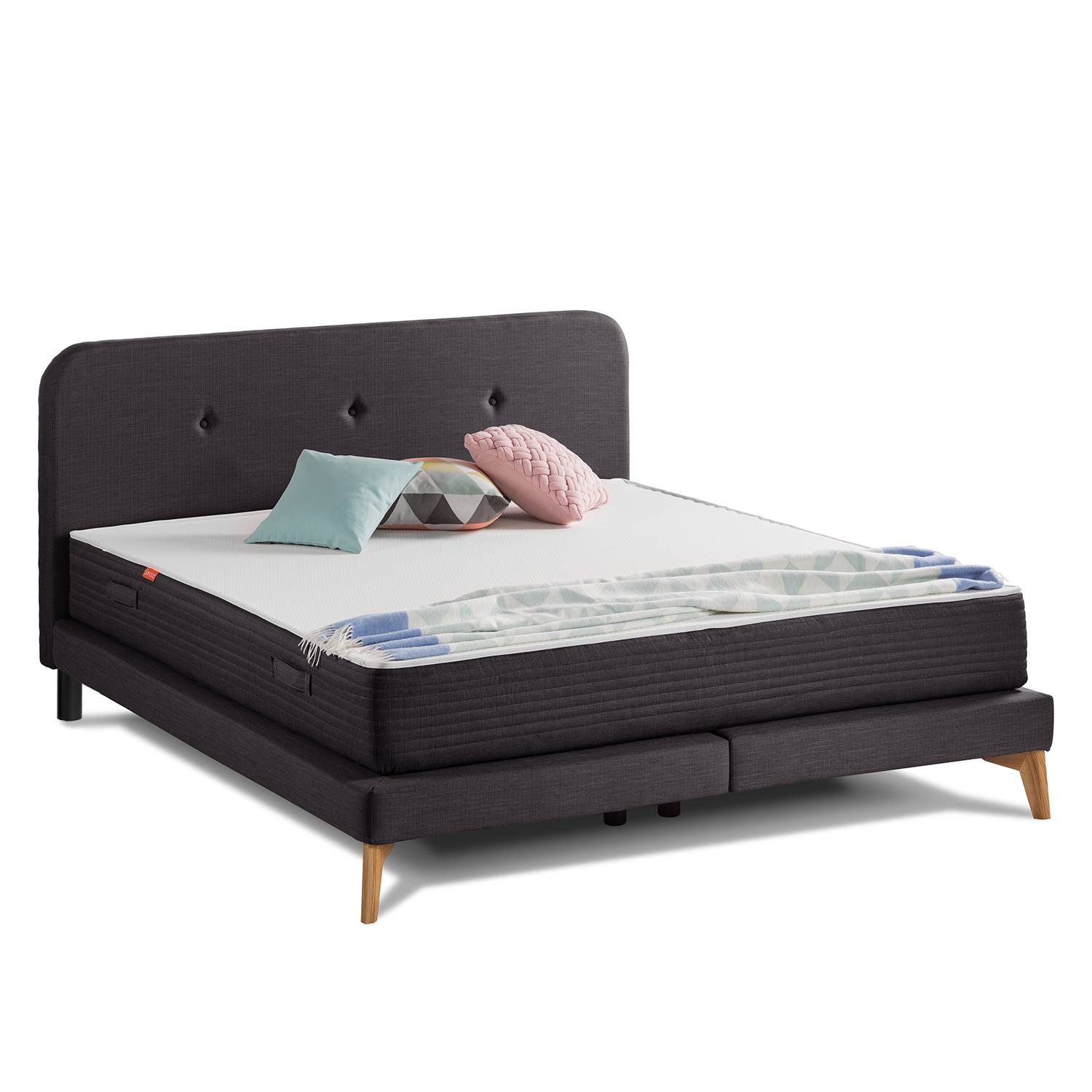 home24 SmoodSpring Bett II 140x200 cm Webstoff Anthrazit