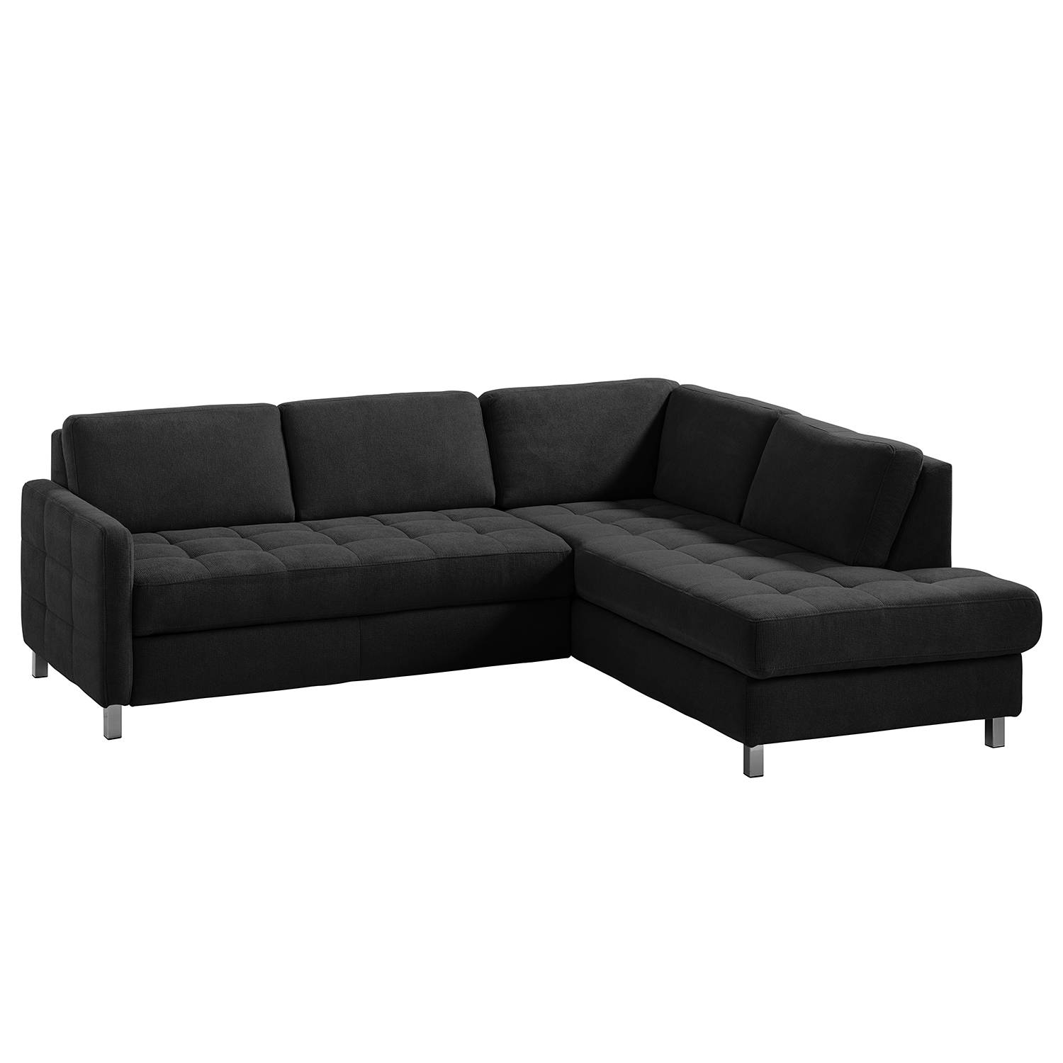 home24 Fredriks Ecksofa Tanete Schwarz Webstoff 233x80x196 cm mit Schlaffunktion und Bettkasten