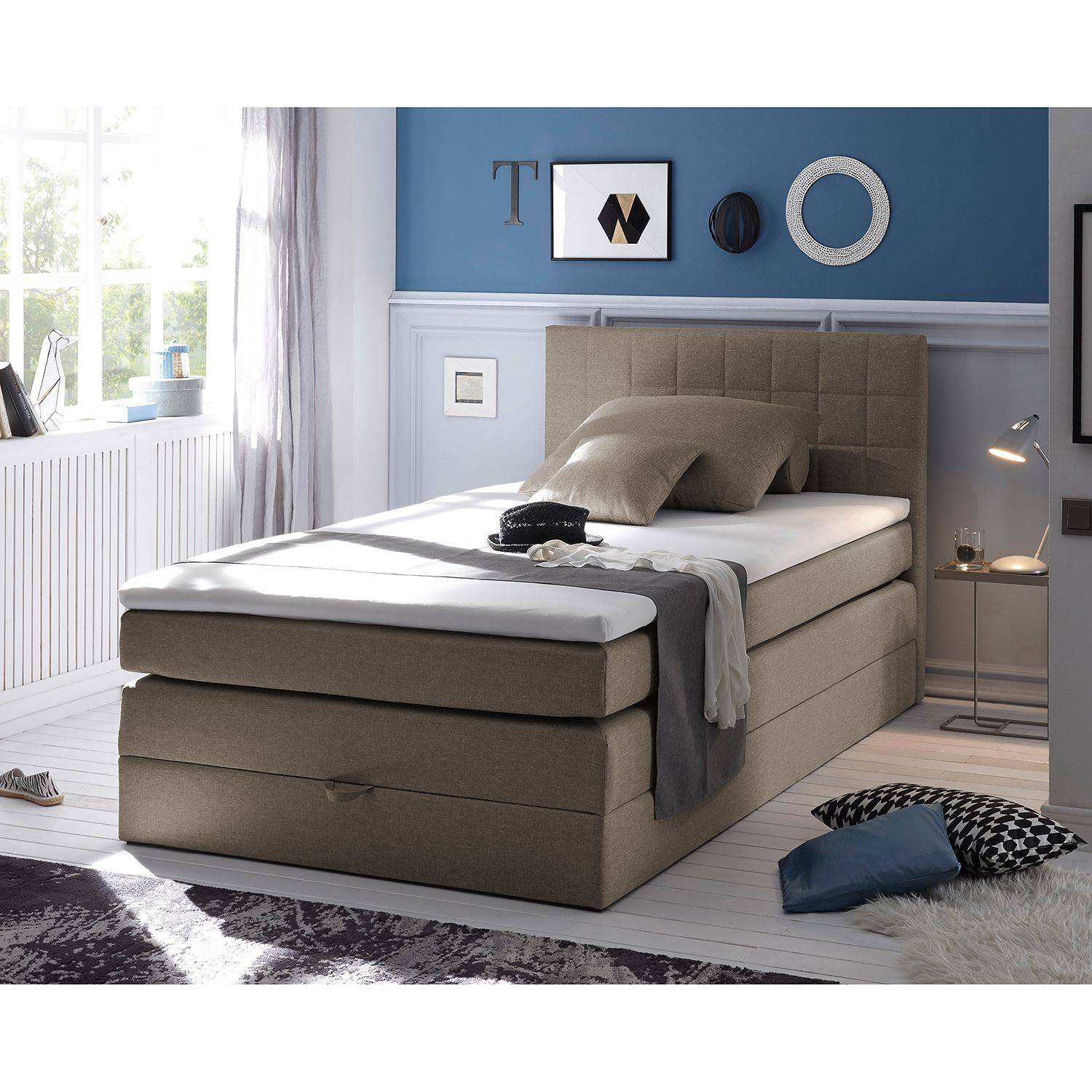 Home24 Loftscape Boxspringbett Harvi 1x0 Cm Webstoff Hellbraun Modern Moebel Suchmaschine Ladendirekt De