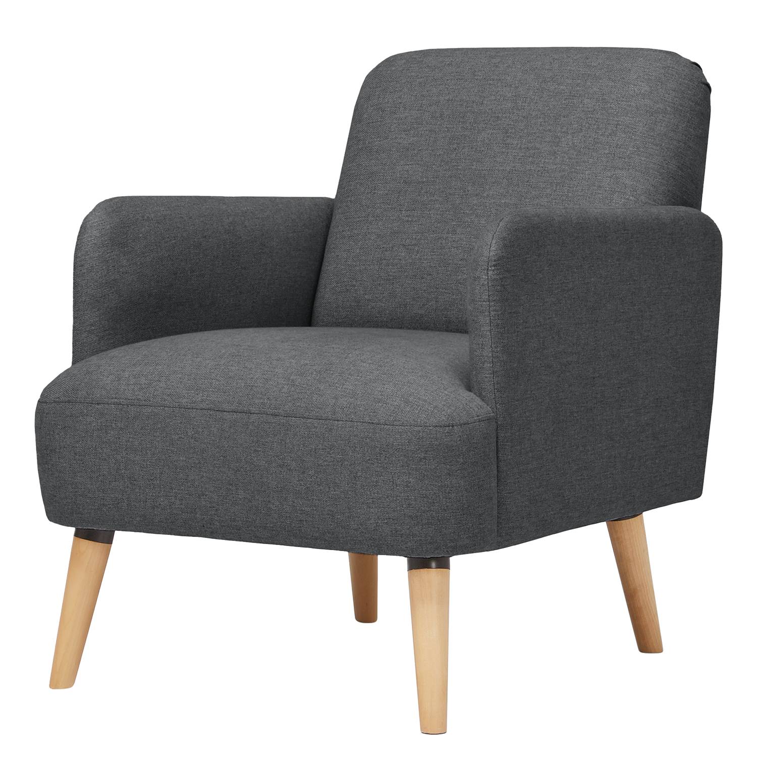 home24 Mørteens Sessel Athie Anthrazit Webstoff mit Hocker 62x79x77 cm (BxHxT)