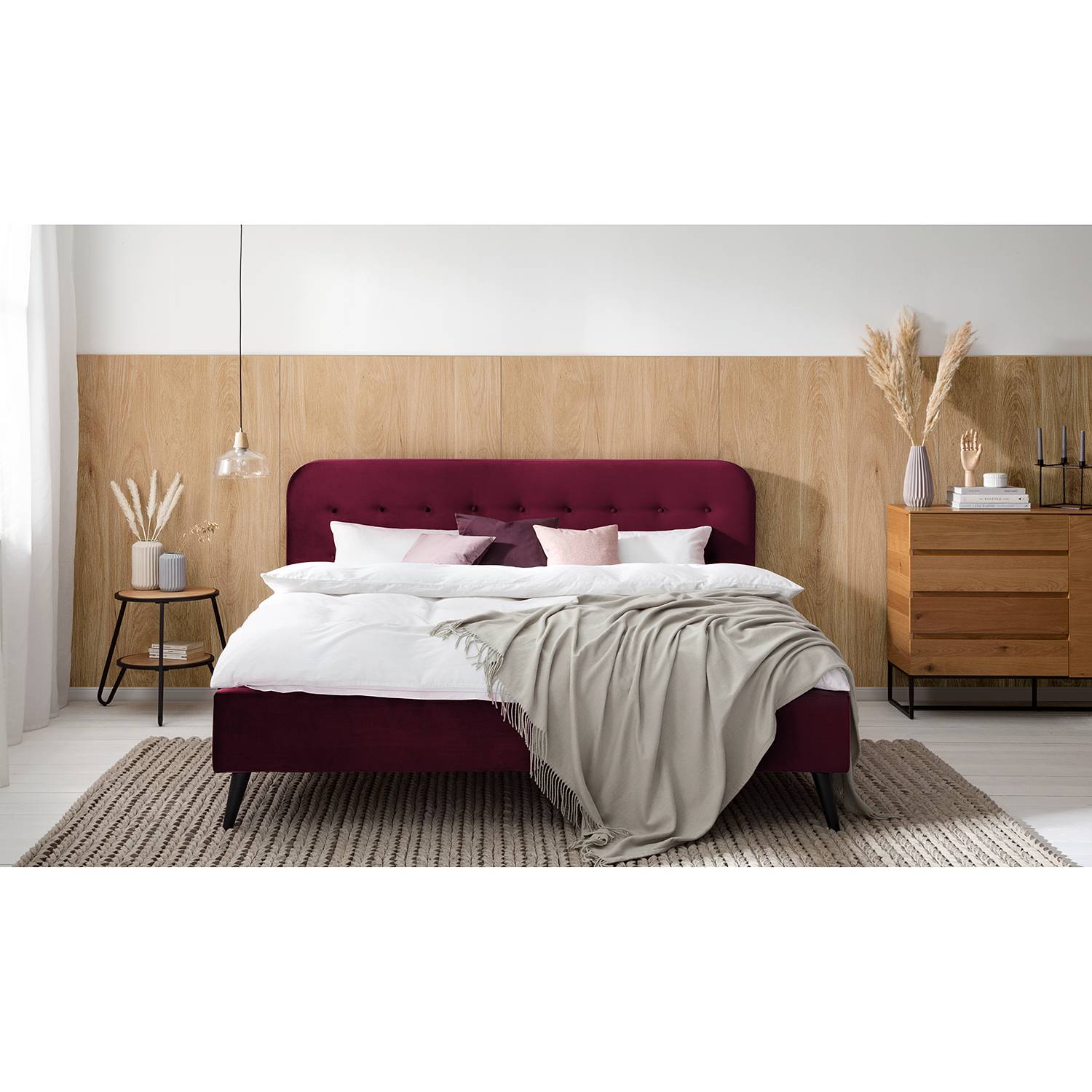 home24 Mørteens Polsterbett Klink III 180x200 cm Samt Bordeaux