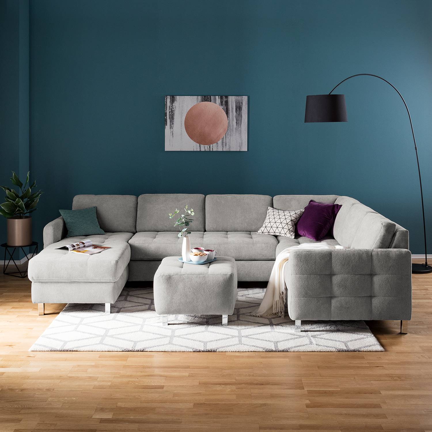 home24 Fredriks Wohnlandschaft Tanete Granit Strukturstoff 292x80x204 cm