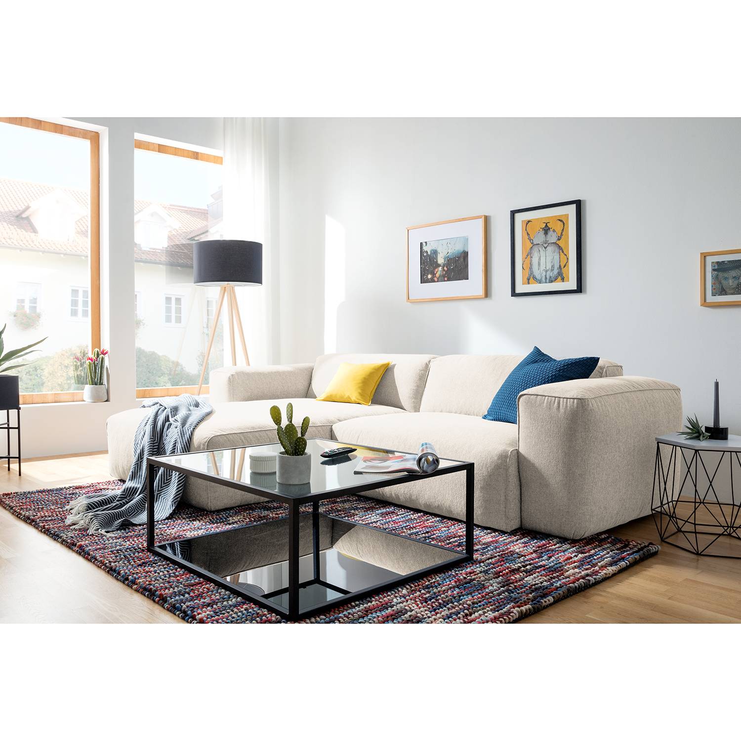 home24 Studio Copenhagen Ecksofa Hudson VII Saia Beige Strukturstoff 266x71x173 cm