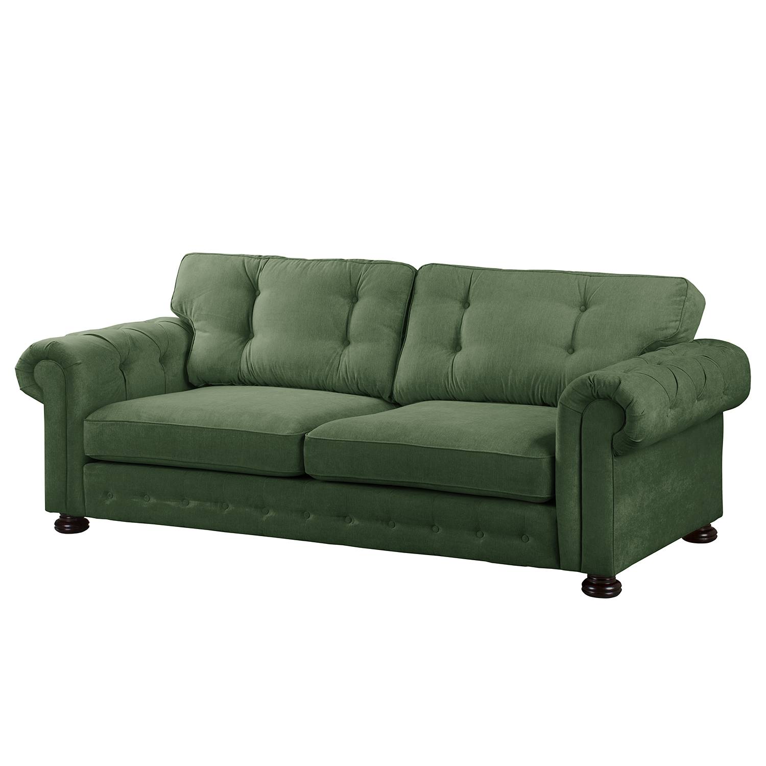 home24 Velvet Studio Sofa Marau 3-Sitzer Olivgrün Microfaser 250x93x100 cm