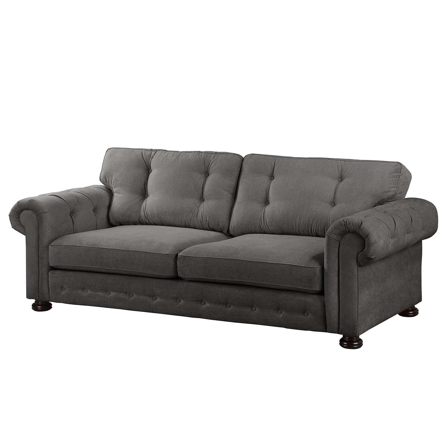 home24 Velvet Studio Sofa Marau 3-Sitzer Grau Microfaser 250x93x100 cm