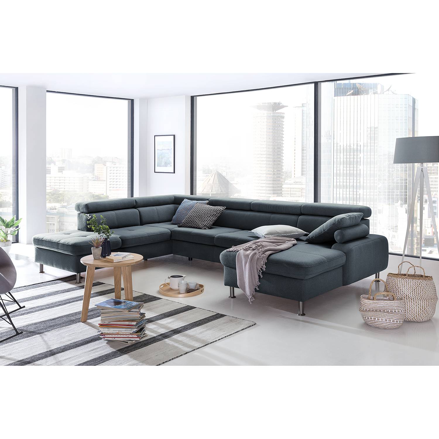 home24 loftscape Wohnlandschaft Rivas Schiefer Strukturstoff 330x79x232 cm