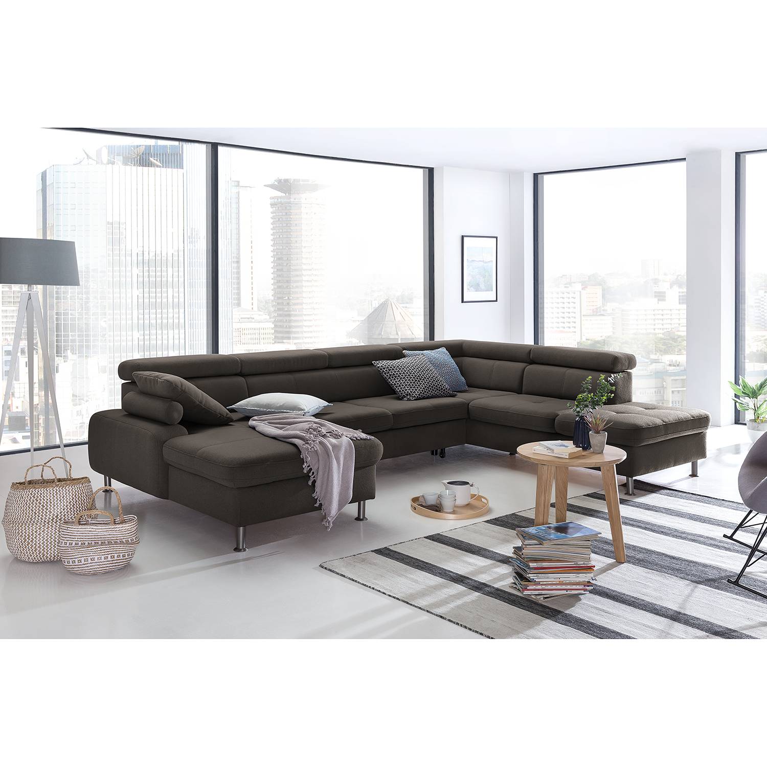 home24 loftscape Wohnlandschaft Rivas Braun Strukturstoff 330x79x232 cm