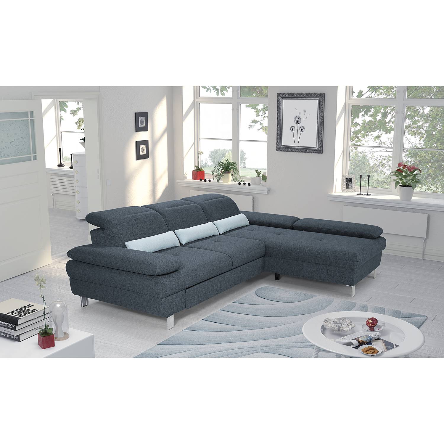 home24 loftscape Ecksofa Granada Schiefer Strukturstoff 286x81x216 cm
