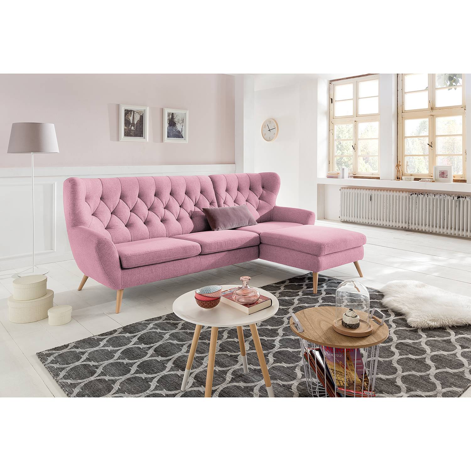 home24 Norrwood Ecksofa Celaya Mauve Microfaser 246x101x165 cm
